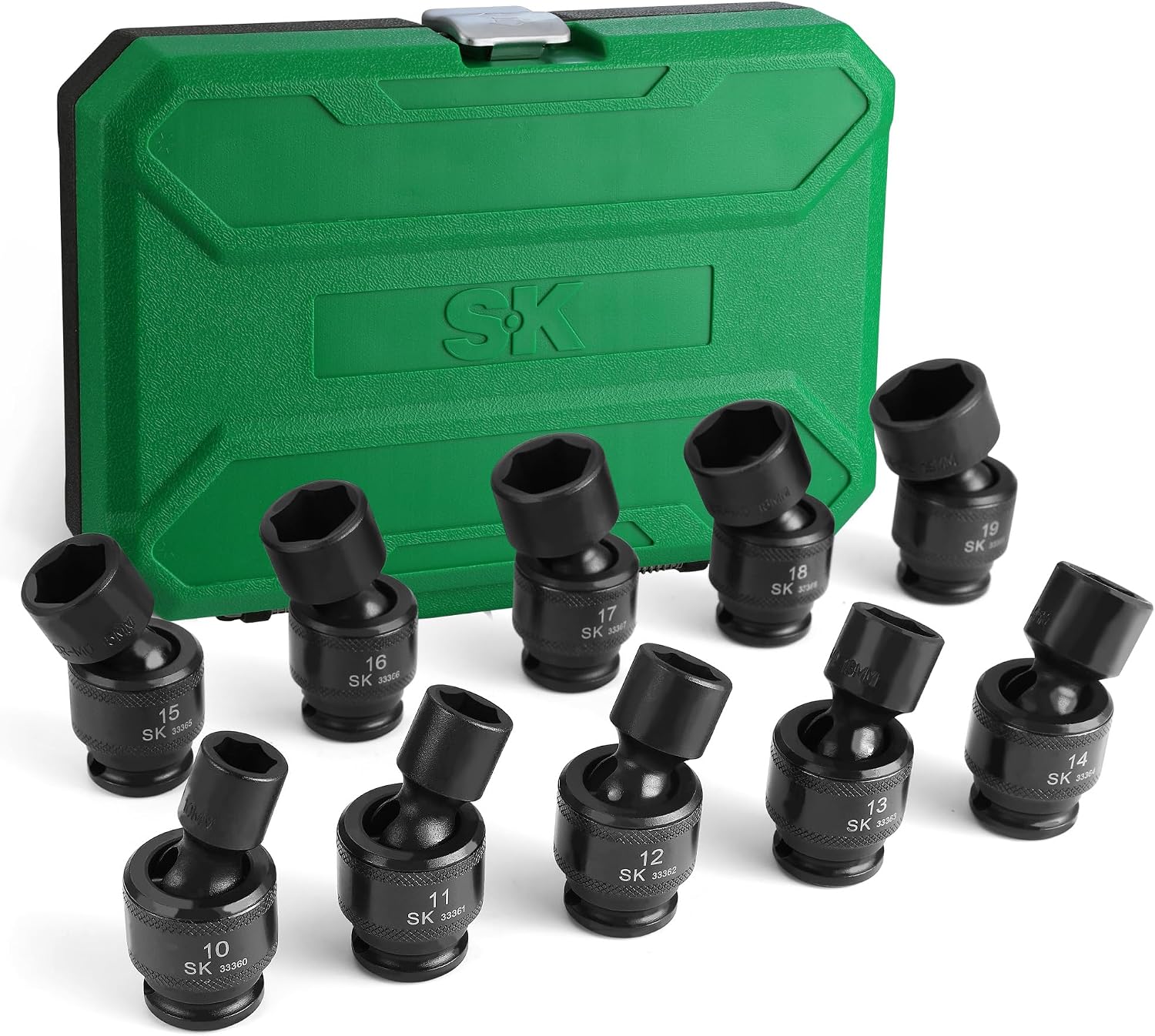 SK 1/2' Drive Universal Swivel Impact Socket Set, Metric Socket Set, 10-Piece, Premium CR-MO Steel, SureGrip 6 Point Design, with Storage Case