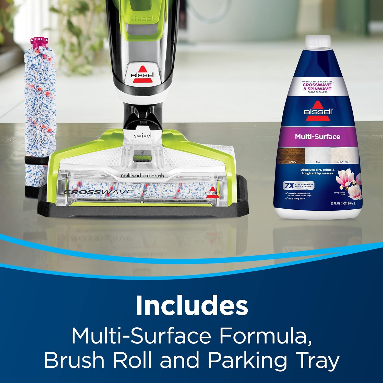 Bissell CrossWave Floor and Area Rug Cleaner, Wet-Dry Vacuum with Bonus Extra Brush-Roll and Extra Filter, 1785A, Green