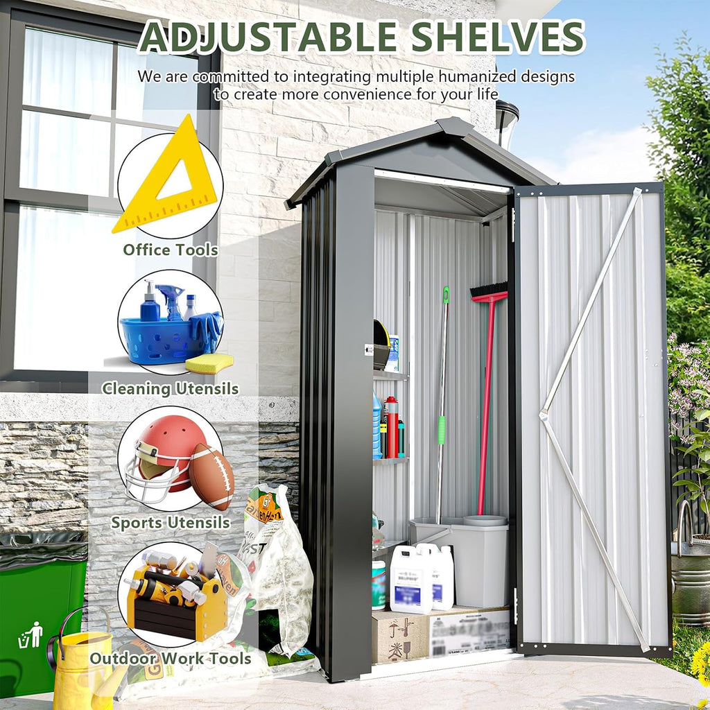 Outdoor Storage Shed, Metal Garden Tool Shed with a Solid Lock System, Outdoor Door Storage Cabinet for Patio, Garage, Poolside, Bikes, and Garden