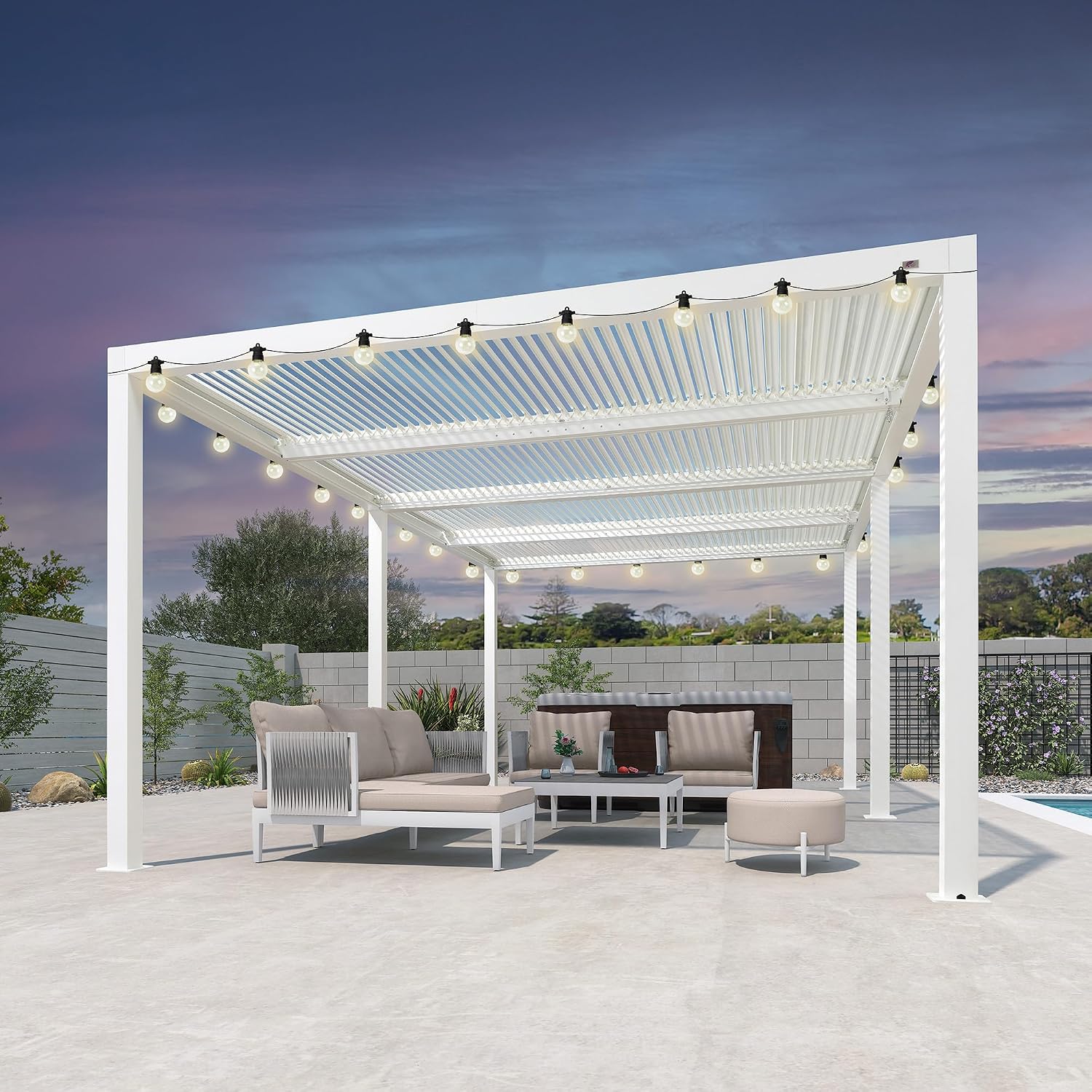 PURPLE LEAF Outdoor Louvered Pergola 12'x20' White Aluminum Modern Pergola with 4 Independently Adjustable Louver Roof Hardtop for Patio Garden