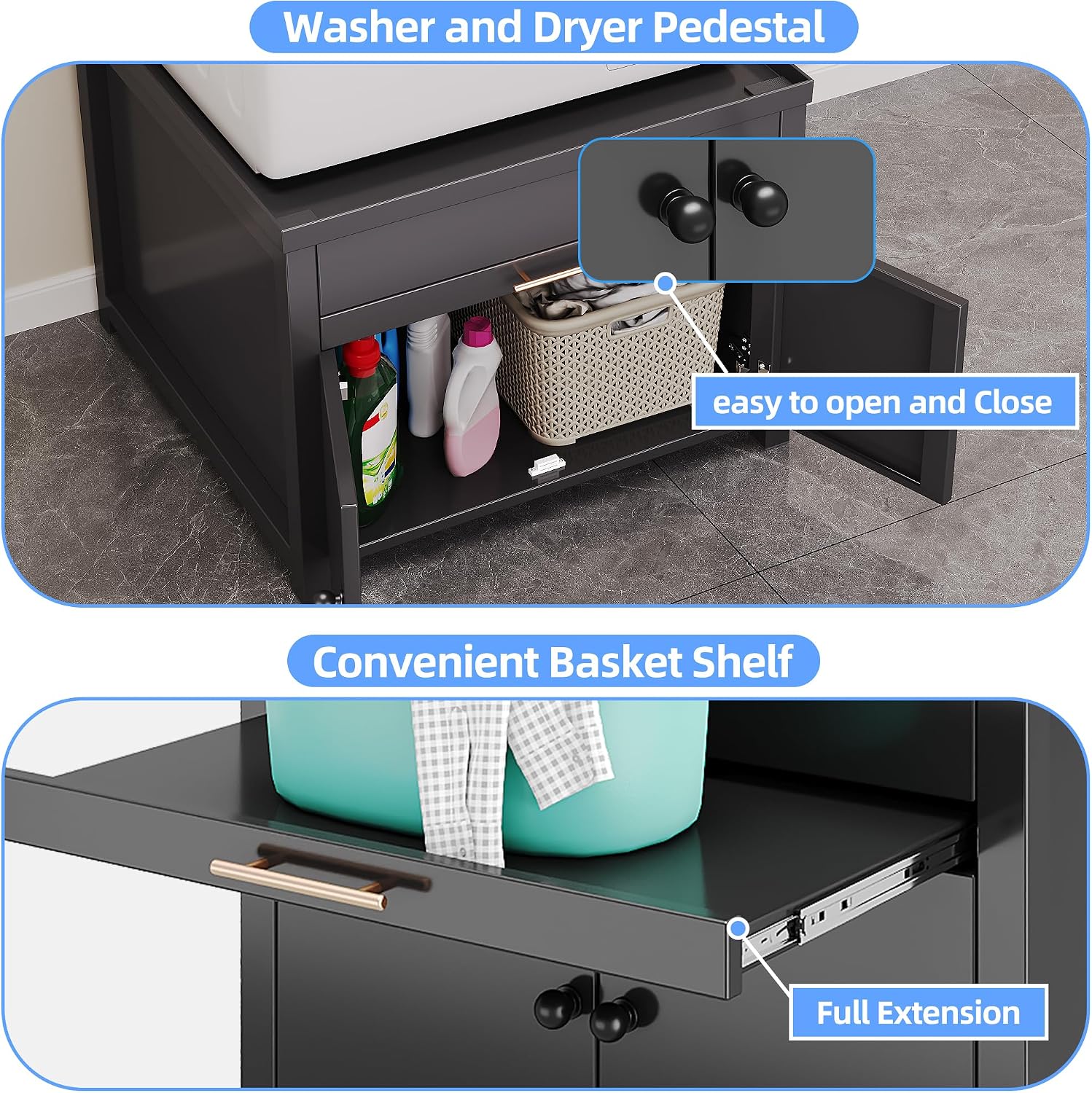 Laundry Pedestal for Washer and Dryer, Heavy Duty Metal Washer Dryer Pedestal Stand With Basket Shelf, 29' Universal Fit Anti-Vibration Washing Machine Stand, 770 LBS Capacity, 29'W×29'D×23'H