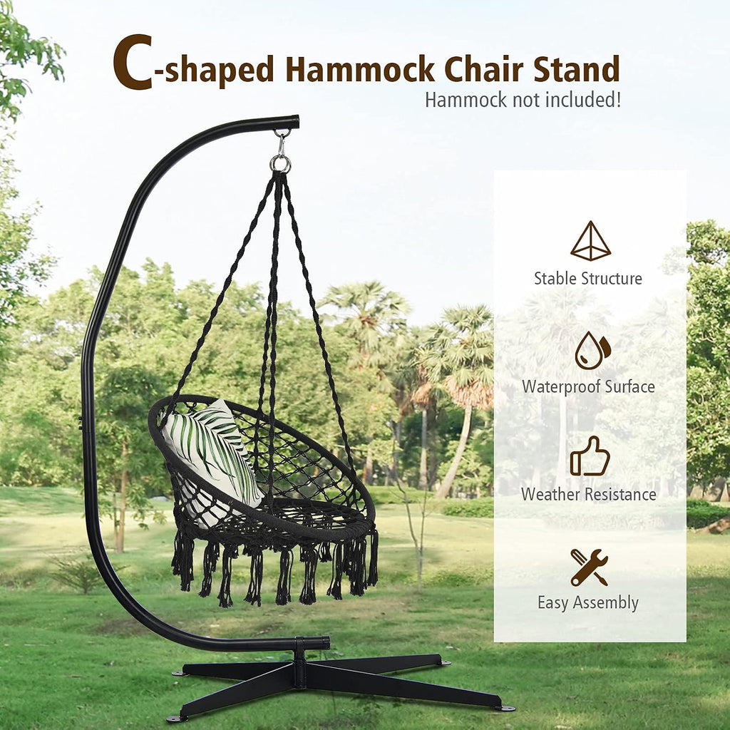Tangkula Hammock Stand, Steel C Stand for Hanging Chair, Hammock Chair Stand Only with Buckle Hook, Offset Base, 360-Degree Rotation Egg Chair Stand for Indoor Outdoor