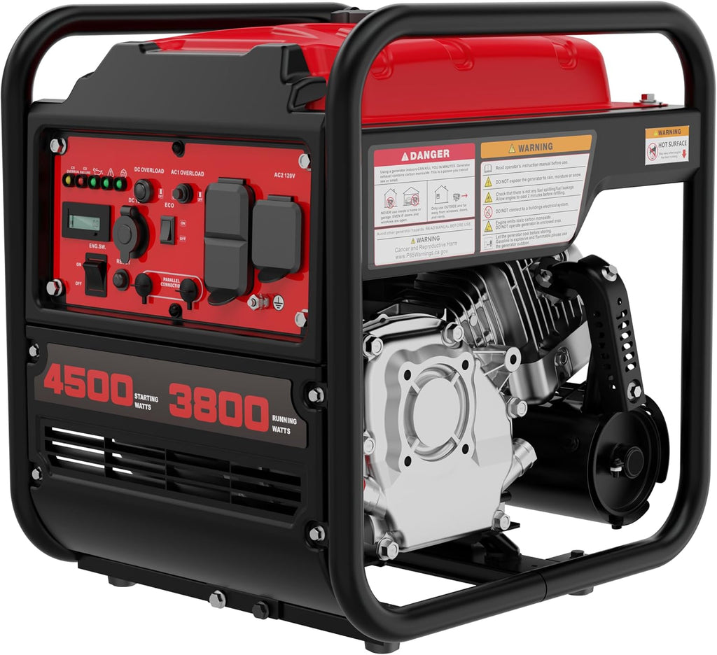PowerSmart 4500W Portable Inverter Generator, 3800W Rated Super Quiet Gas Powered Engine with CO Alarm, Parallel Ready, 223cc, Clean Power for Sensitive Electronics, RV Ready & Emergency Home Backup