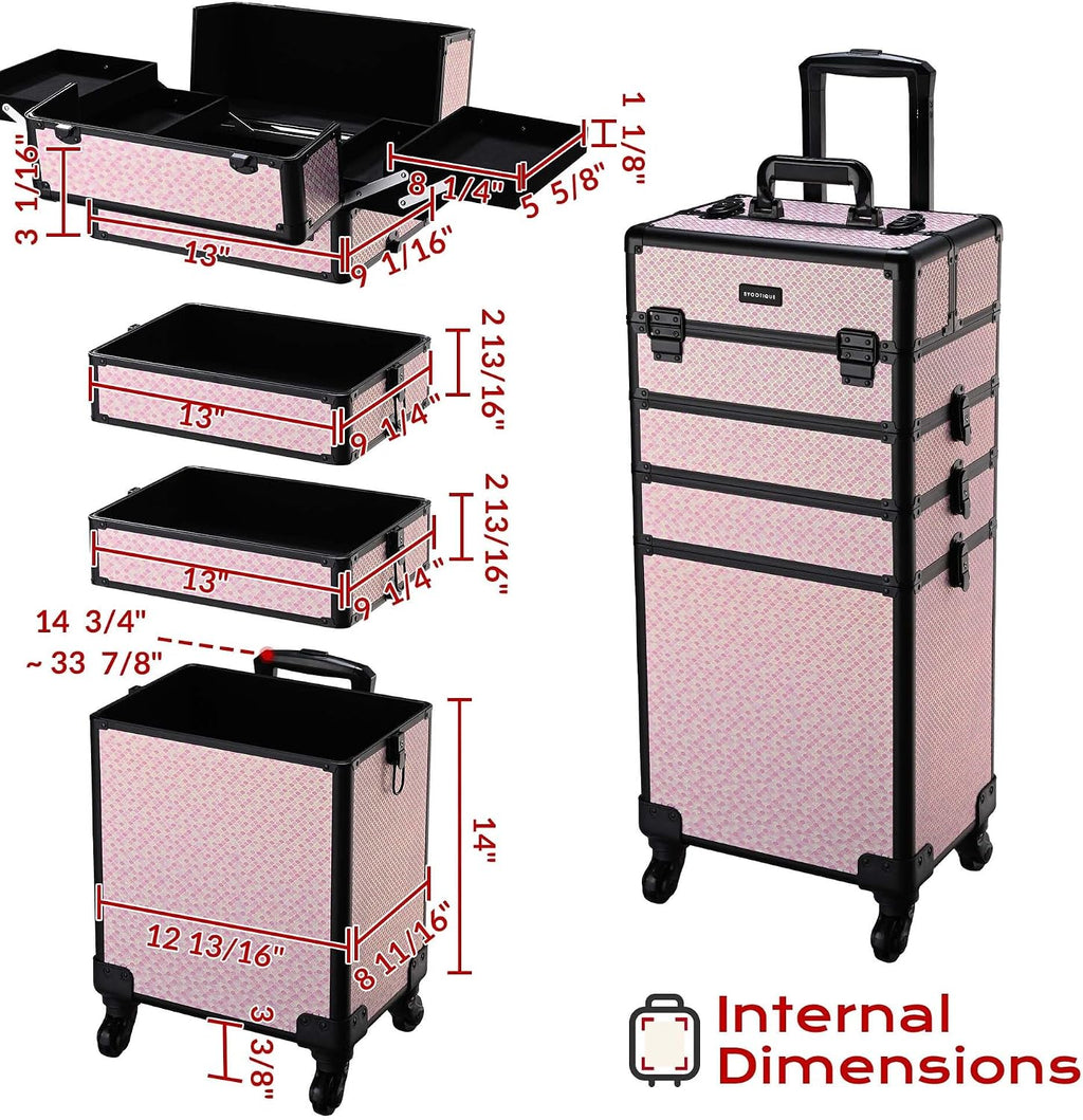 BYOOTIQUE Rolling Makeup Case Large 4in1 Cosmetology Case on Wheels,Easy Access Cosmetic Organizer Travel Case for Makeup Artist Hairstylist,Art Deco Bloom