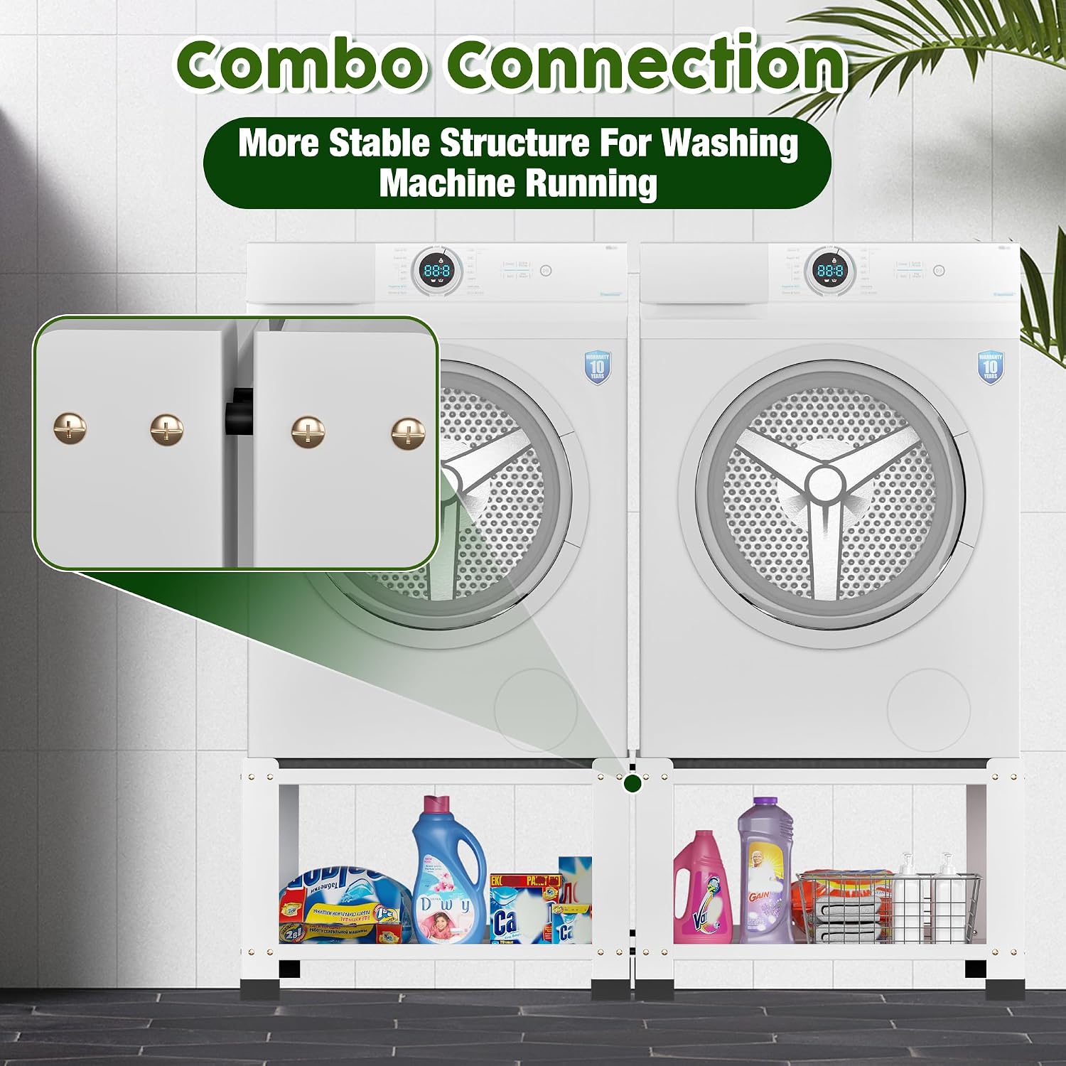 2 Pack Washer and Dryer Pedestals Heavy Duty Laundry Pedestal, 28' Universal Fit Anti-Vibration Metal Washing Machine Stand Base, 700lbs Capacity, 14' H, White, Assembly Required