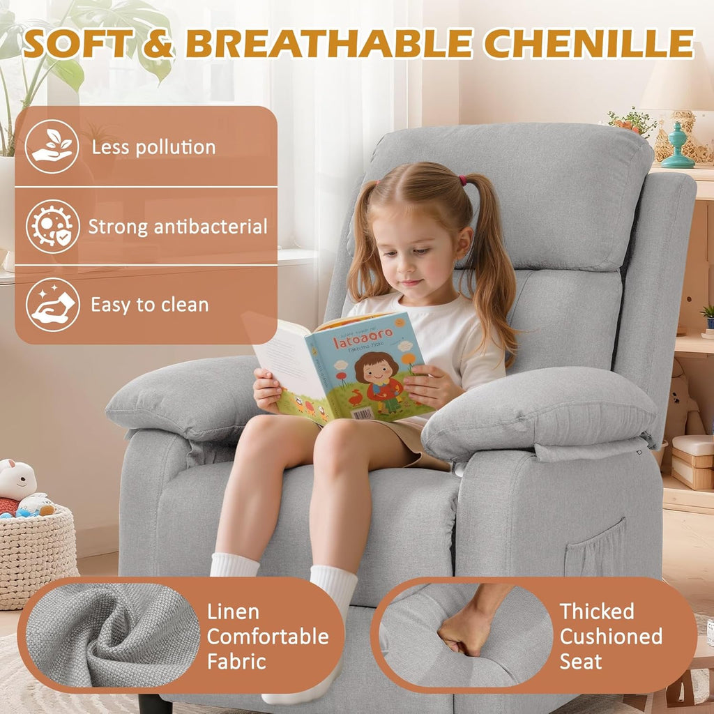 Korser Recliner Chair, Living Room Chairs for Adults, Padded Deep Seat Reading Chair with Side Pockets, Small Recliners for Small Spaces, Lounge Chair for Living Room, Bedroom, and RV (Linen)