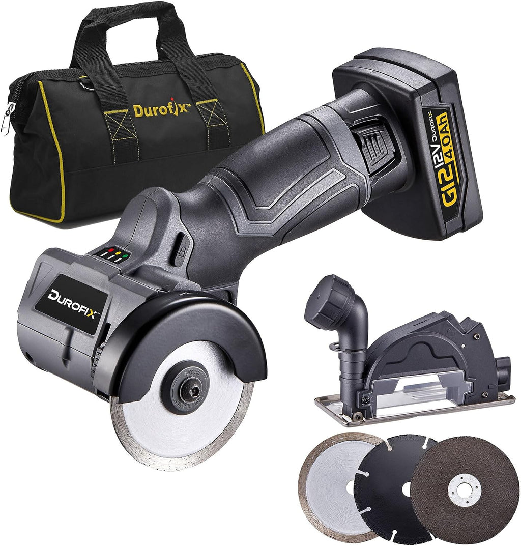 Durofix RC1222-PG G12 Series 12V Cordless 3' Compact Cut-Off Tool Kit, 20,000 RPM with Interchangeable Blades & Safety Guard + 4.0 Ah Battery & Canvas Bag