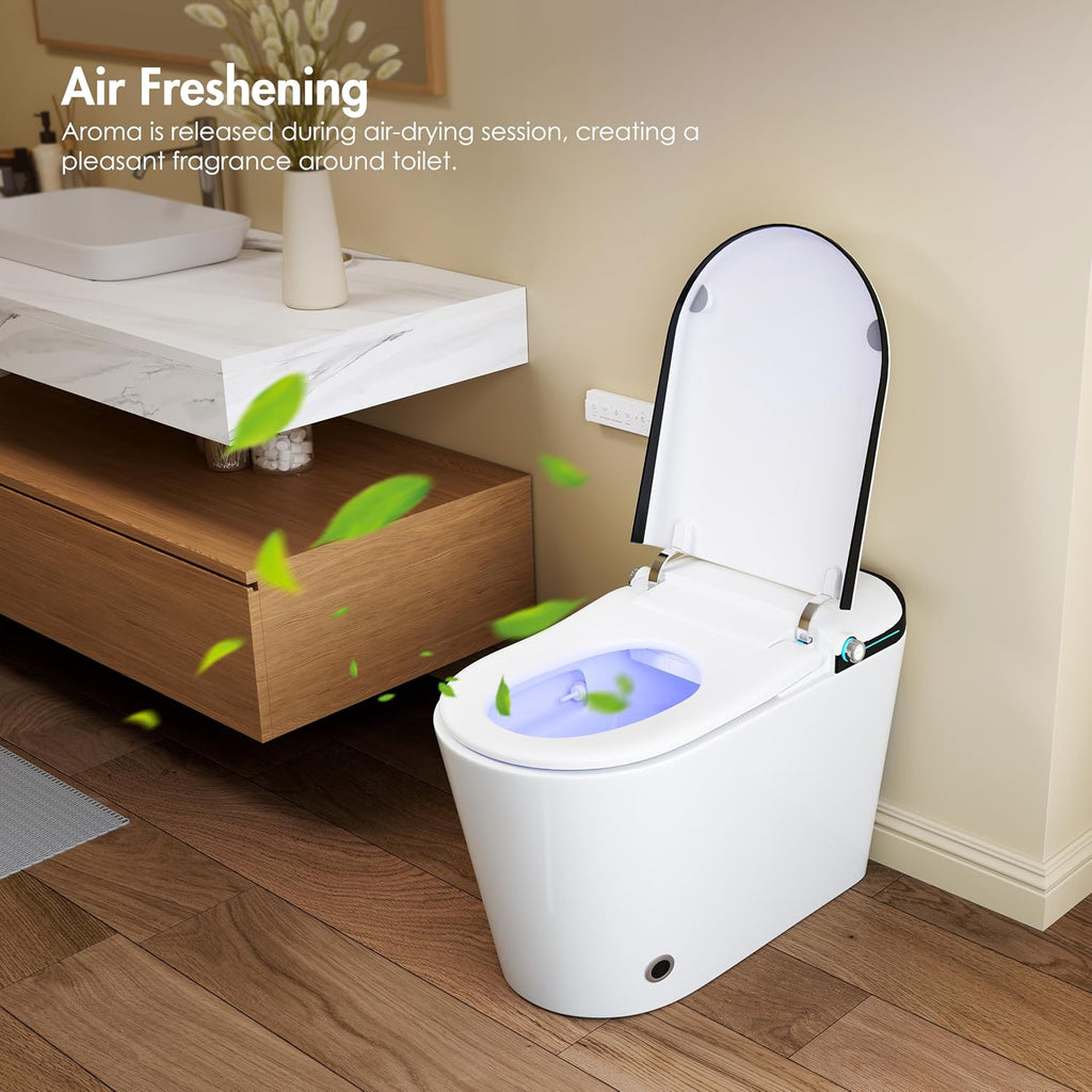 Smart Toilet with Bidet Built in, Eridanus One Piece Bidet Toilet for Bathrooms, Warm Water Wash & Dryer, Foot Sensor Flush, Elongated Heated Seat, Auto Open/Close with Digital Display, White & Black