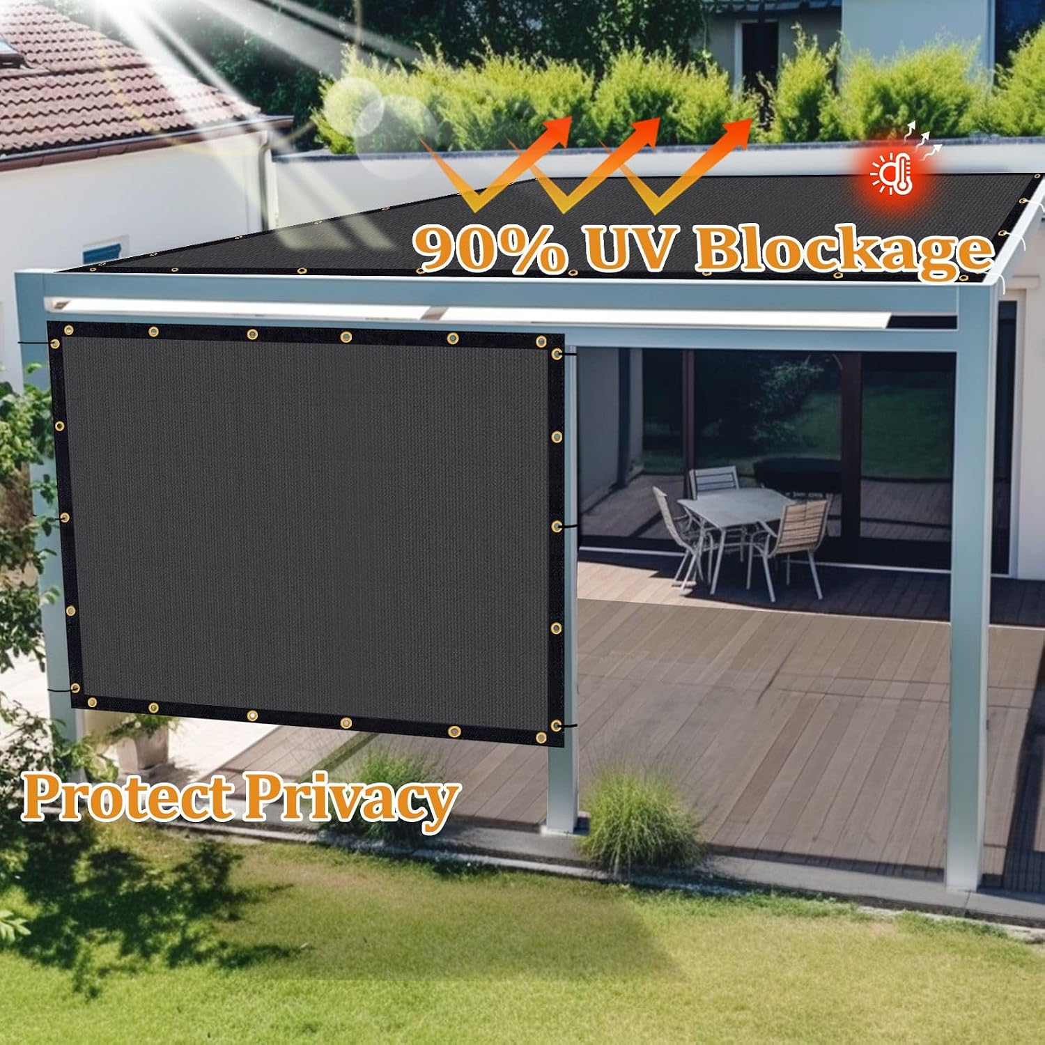 Shade&Beyond Customized Size 12' X 20' Shade Cloth with Grommets, 90% UV Protection Pergola Shade Cover Mesh Tarp Sun Screens for Patio GN06, Dark Gray