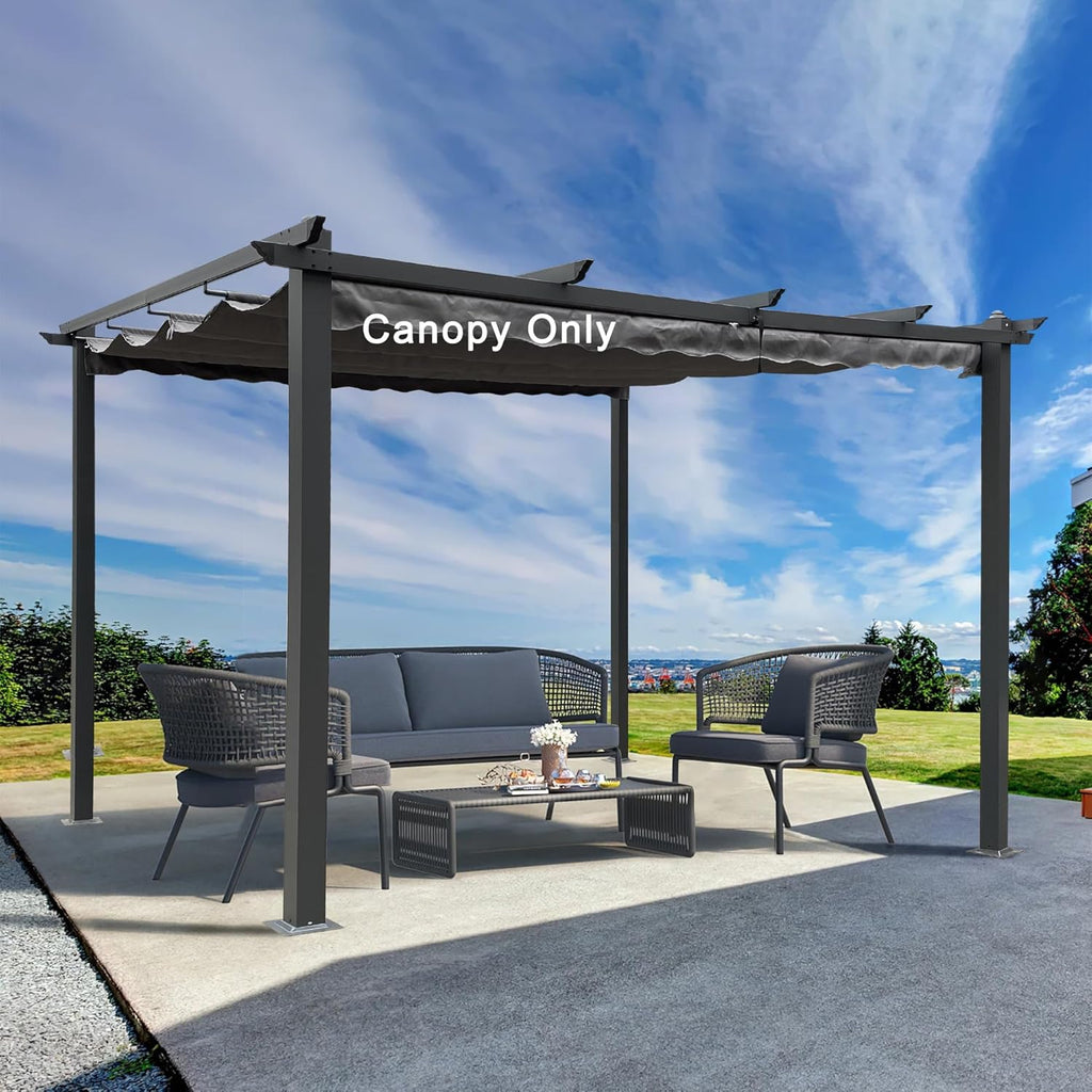 Retractable Pergola Canopy Waterproof, Pergola Replacement Canopy for 10x10 FT Pergola, Durable and Sun-Protection Pergola Shade Cover for Shade and Rain (Gray)