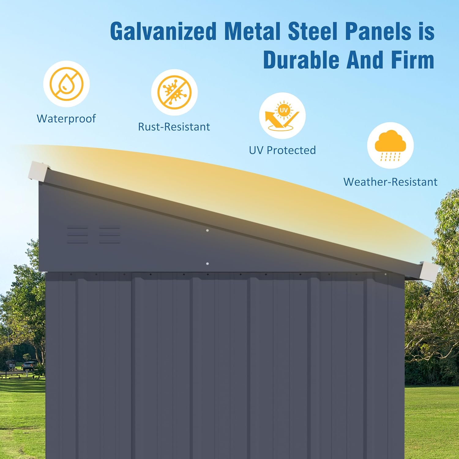 MUPATER 4x6 FT Outdoor Storage Shed with Lockable Door, Metal Lean to Shed Garden Tool Shed House, Storage Shed Kit for Patio, Backyard, Lawn, Grey
