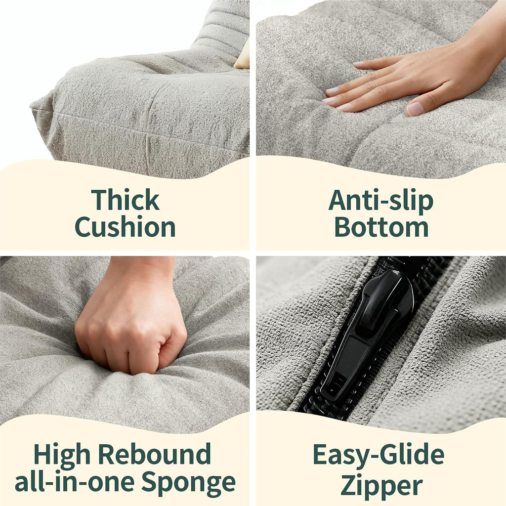 Bean Bag Chairs for Adults, Lazy Sofa Chair with Memory Foam Teddy Velvet Fabric, Large Beanbag Sofa Chair for Bedroom Living Room Dorm Office (Grey)