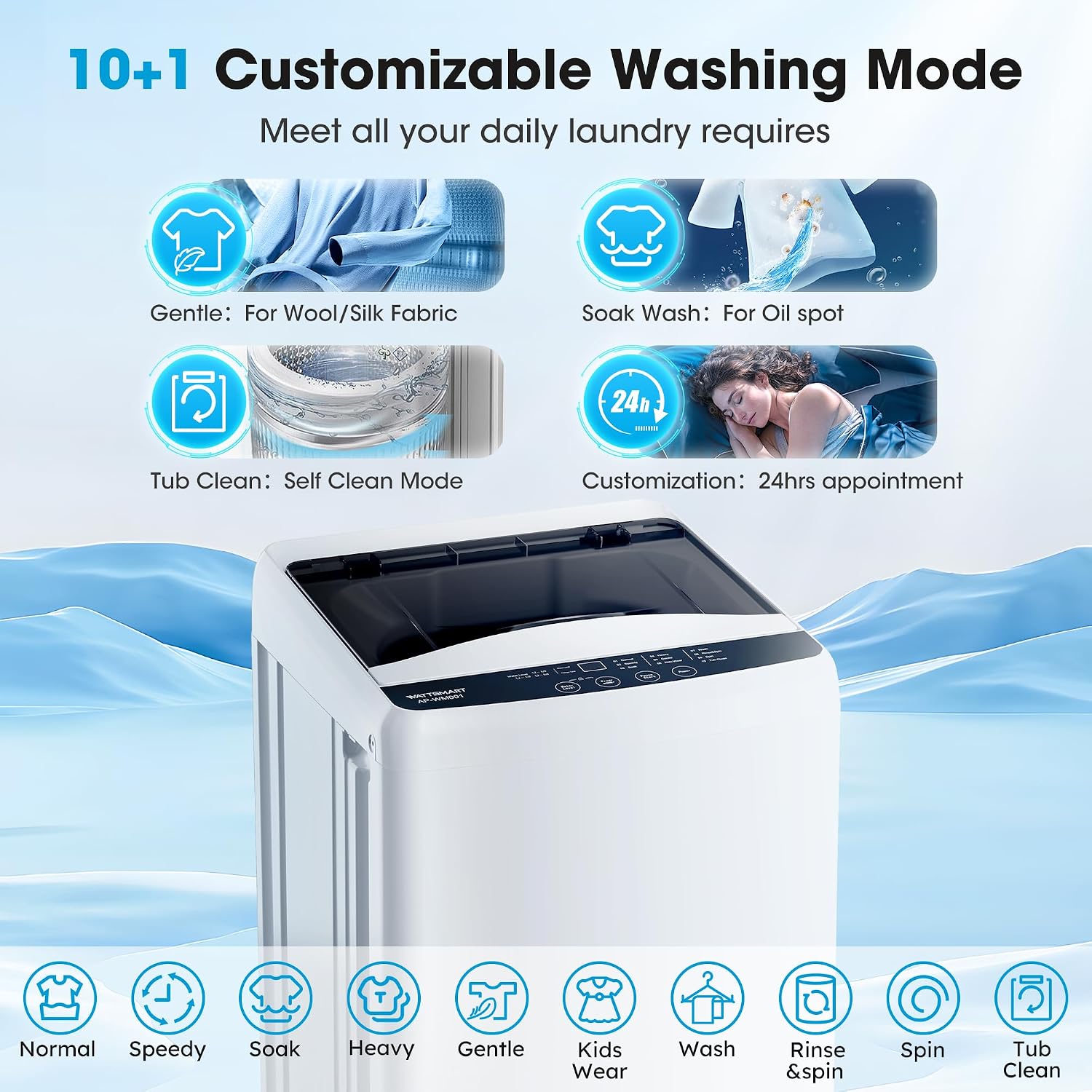 15.7lbs Portable Washing Machine, Full-Automatic Portable Washer,10 Wash Programs 6 Water Levels,Top Load Clothes Washer with Drain Pump for Apartment Bathroom, Dorms
