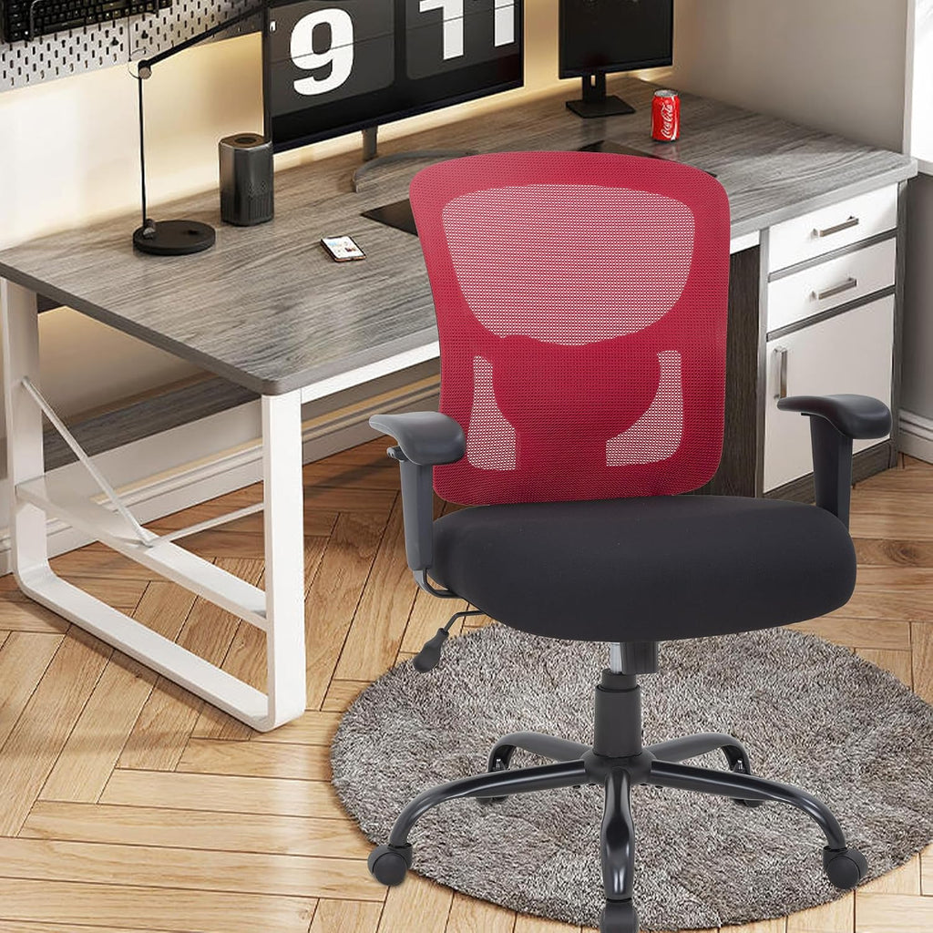 BestOffice Big & Tall Office Chair, 400 lb Capacity Mesh Desk Seating with Lumbar Support, Wide Seat, Adjustable Arms, Rolling Swivel High-Back Ergonomic Executive Task Model for Home Office, Red