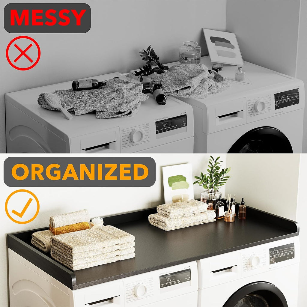 SpaceAid Washer Dryer Countertop, Laundry Wood Shelf Topper with Edge, 54' Width x 27.5' Depth Cover Guard Organizer for Washer and Dryer Laundry Hamper Counter Storage Organization (Black)