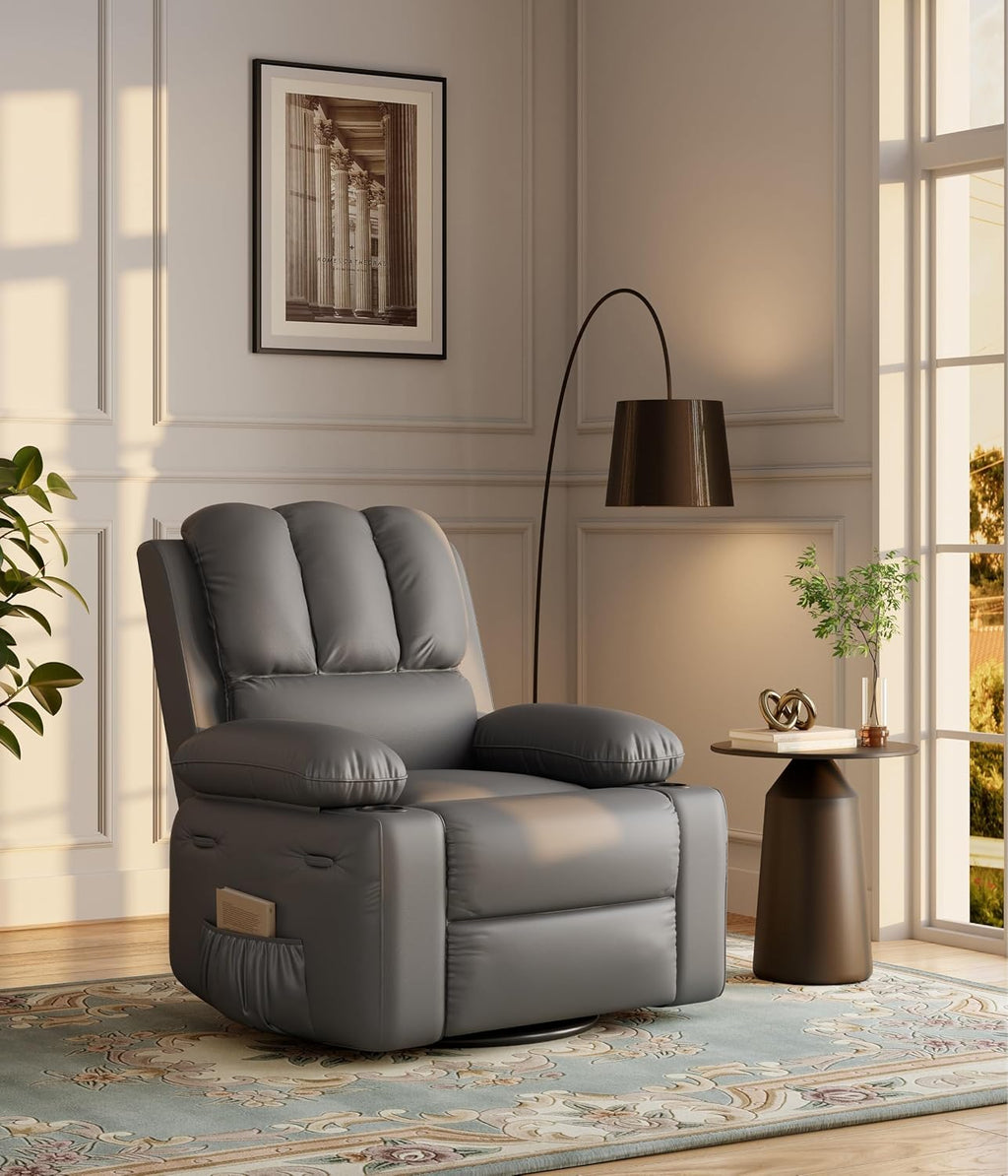 GarveeHome Oversized Recliner Chairs with Heat and Massage, Lazy Recliner Chair for Adults- Manual Chair with Cup Holder for Living Rooms, Bedrooms and Nurseries (Grey)