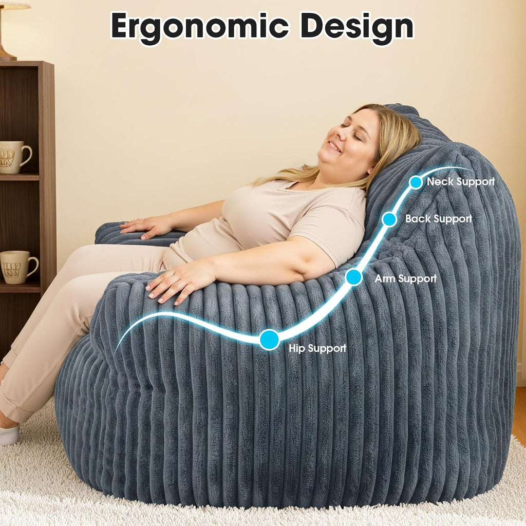 Giant Bean Bag Chair for Adults, Oversized Memory Foam Bean Bag Sofa with Armrests, Large Comfy Fluffy Single Lounges Mini Couch for Living Room, Bedroom & Dorm(Gray)