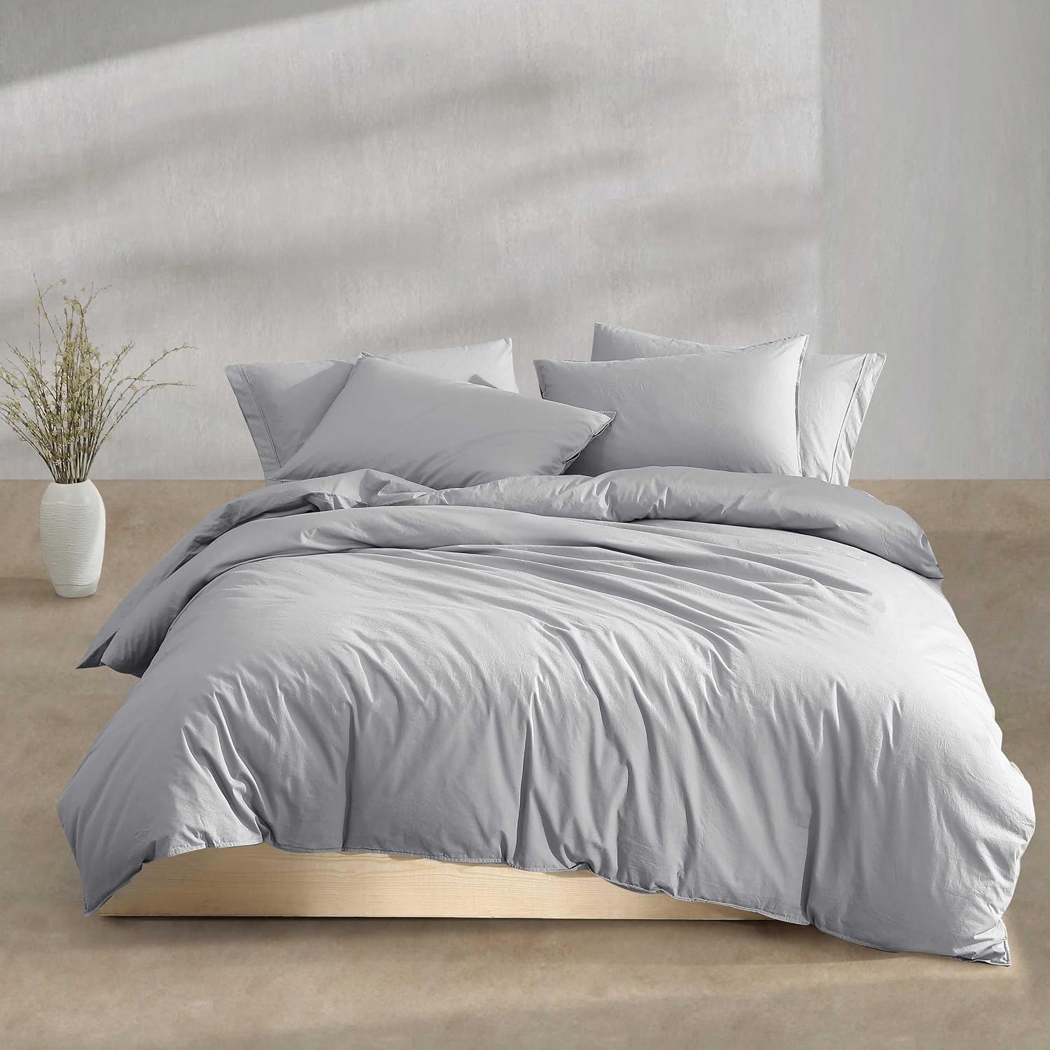 Calvin Klein - Queen Comforter Set, Modern Cotton Washed Percale Bedding with Matching Shams, Oeko-Tex Certified (Washed Percale Steel Blue, Queen)