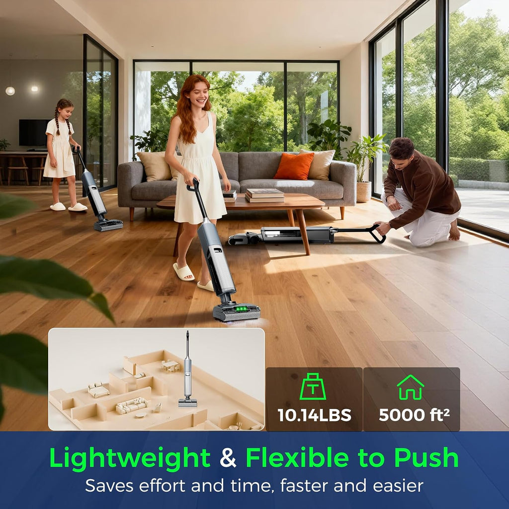 Wet Dry Vacuum Cleaner,Cordless Vacuum Mop Combo with Self-Cleaning,All in one Floor Cleaner Machine for Hard Floor,45kPa Suction 75 Mins Runtime Anti-Tangle,LED Light,180° Lay-Flat,Self Propelled