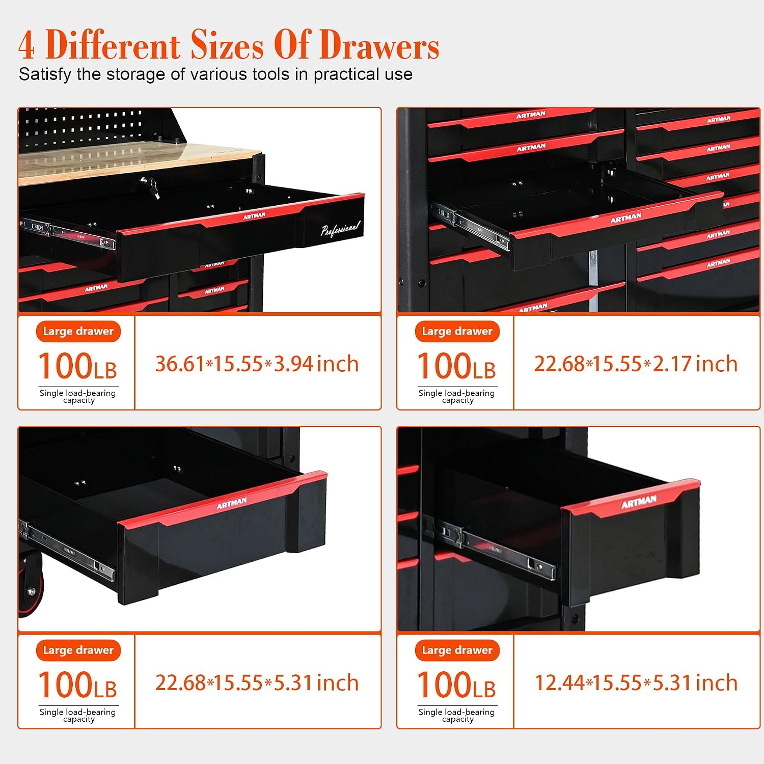 72 Inch Tool Box, Rolling Tool Chest Workbench with 19-Drawers & Locking Cabinets, Heavy-Duty Mobile Workbench with Wood Top, Pro Garage Organization Cabinets & Storage System