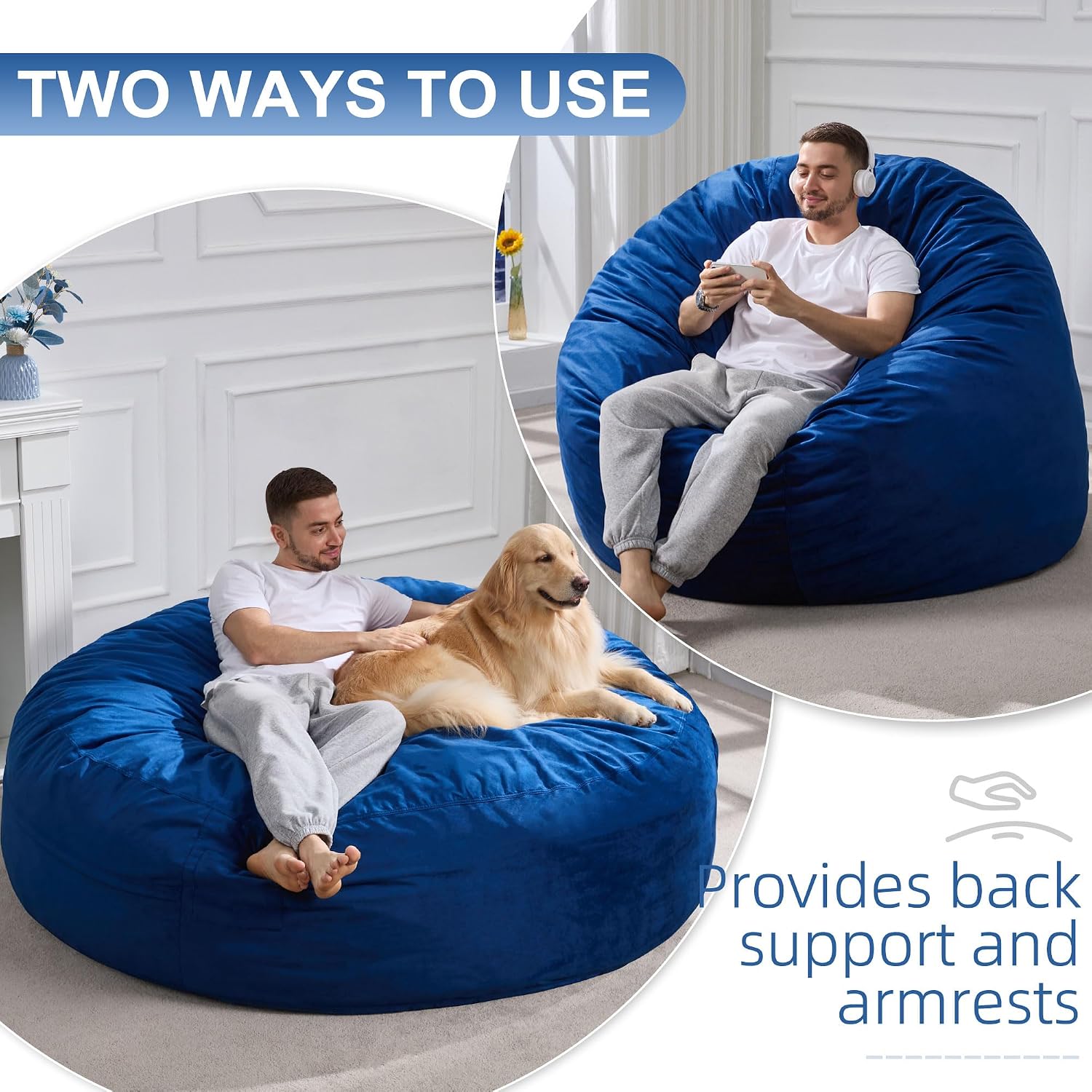 Hobestluk Bean Bag Chair 6Ft Giant Bean Bag Chairs for Adults Large Bean Chairs with Removable Cover,Big BeanBag Chairs for Living Room, Bedroom