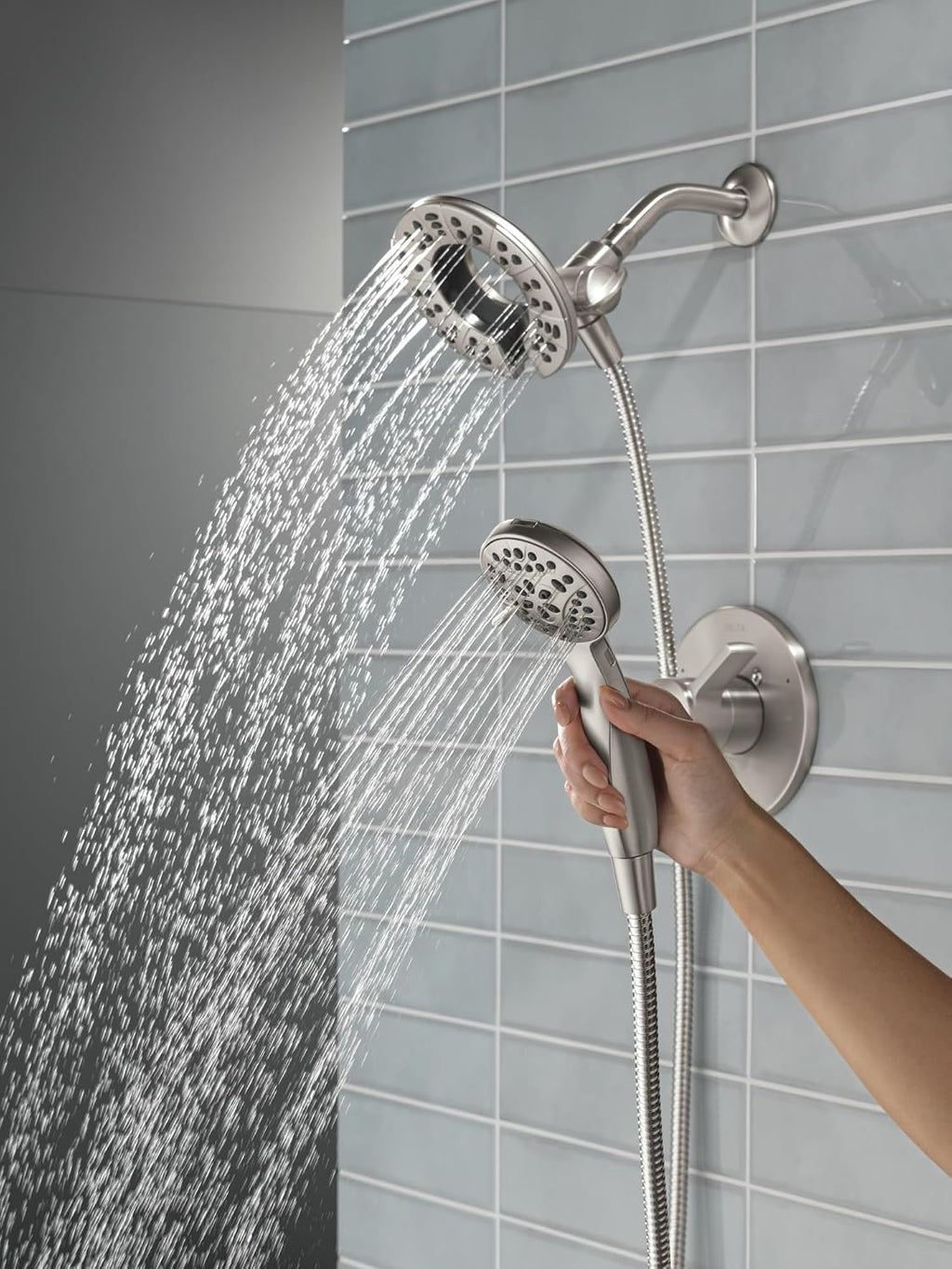 Delta Albion 14 Series Brushed Nickel Shower Faucet Set with In2ition 2-in-1 Dual Shower Head with HandHeld Spray Combo, Valve Trim Kit, Spotshield Brushed Nickel T142855-SP-I (Valve Not Included)