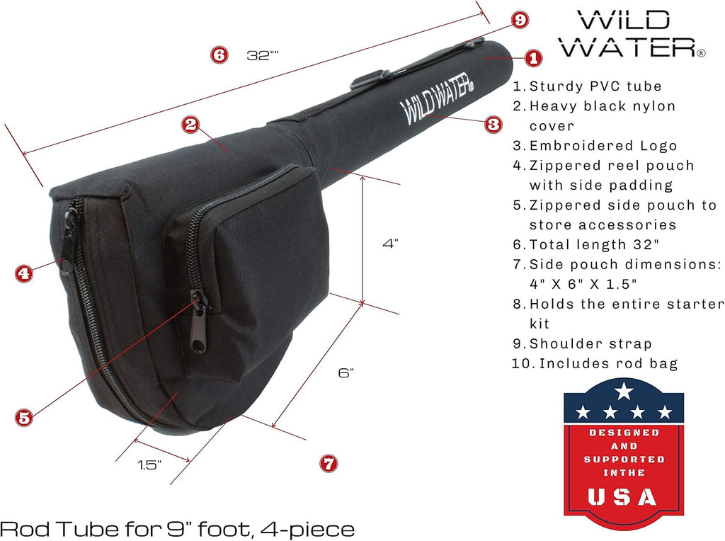 Wild Water Deluxe Fly Fishing Combo Starter Kit, 5 or 6 Weight 9 Foot Fly Rod, 4-Piece Graphite Rod with Cork Handle, Accessories, Die Cast Aluminum Reel, Carrying Case, Fly Box Case & Fishing Flies