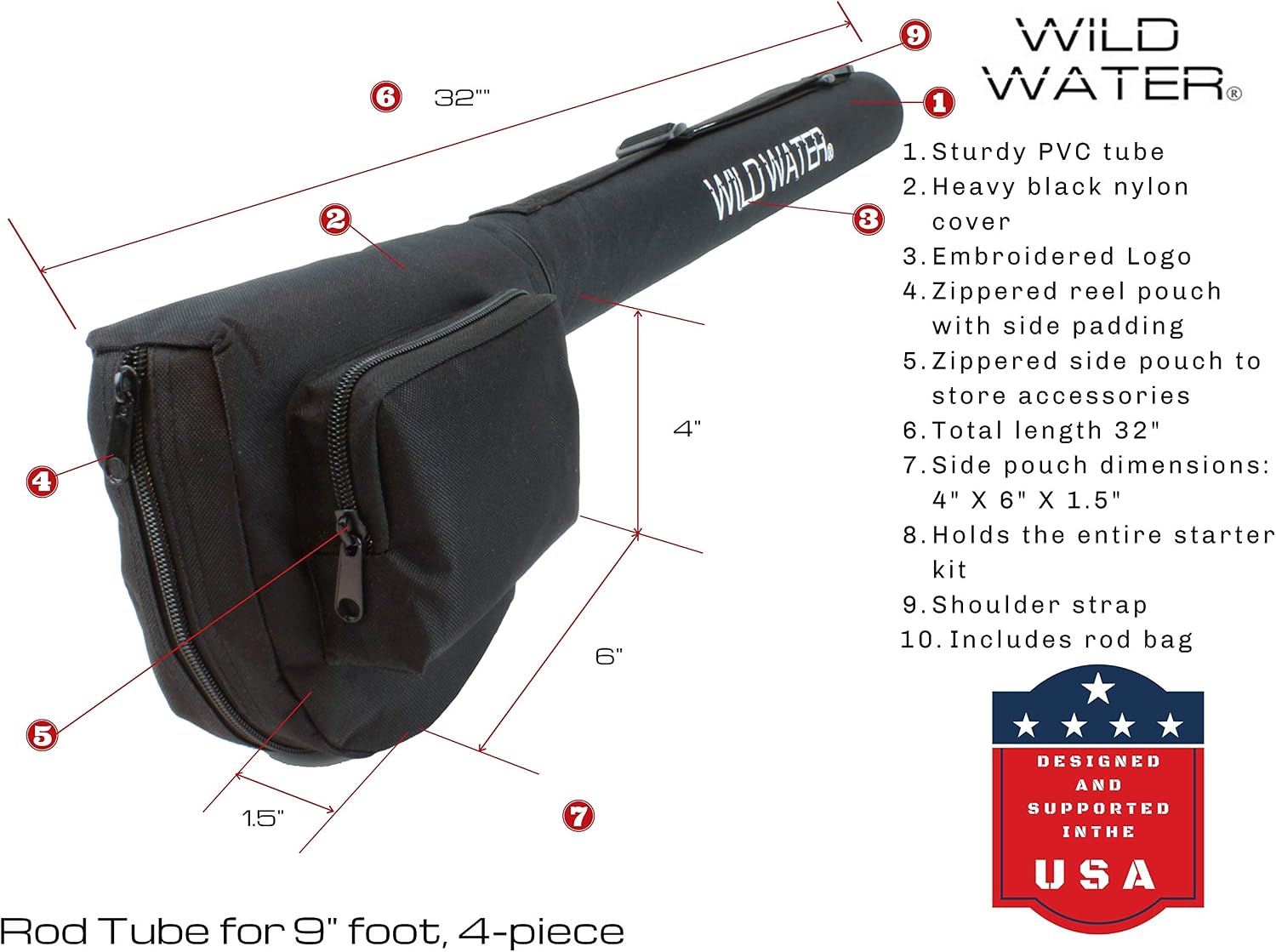 Wild Water Deluxe Fly Fishing Combo Starter Kit, 5 or 6 Weight 9 Foot Fly Rod, 4-Piece Graphite Rod with Cork Handle, Accessories, Die Cast Aluminum Reel, Carrying Case, Fly Box Case & Fishing Flies