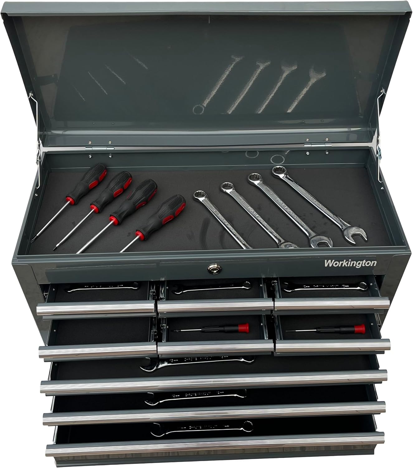 Workington Portable Metal Tool Chest with 9 Drawers, 24' 9-Drawer Tool Chest Cabinet with Ball Bearing Drawer Slides, Steel Tool Storage Box Organizer 4006 Gray