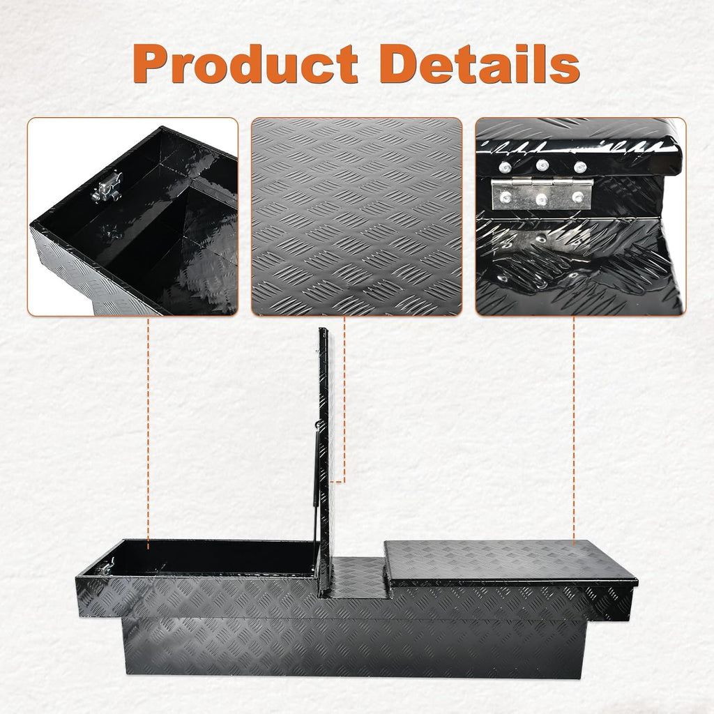 SSN 72 Inch Black Heavy-Wall Gull Wing Aluminum Truck Tool Box with 2 Locks,RigidCore Lids Pickup Truck Bed Tool Box for Storage and Organization