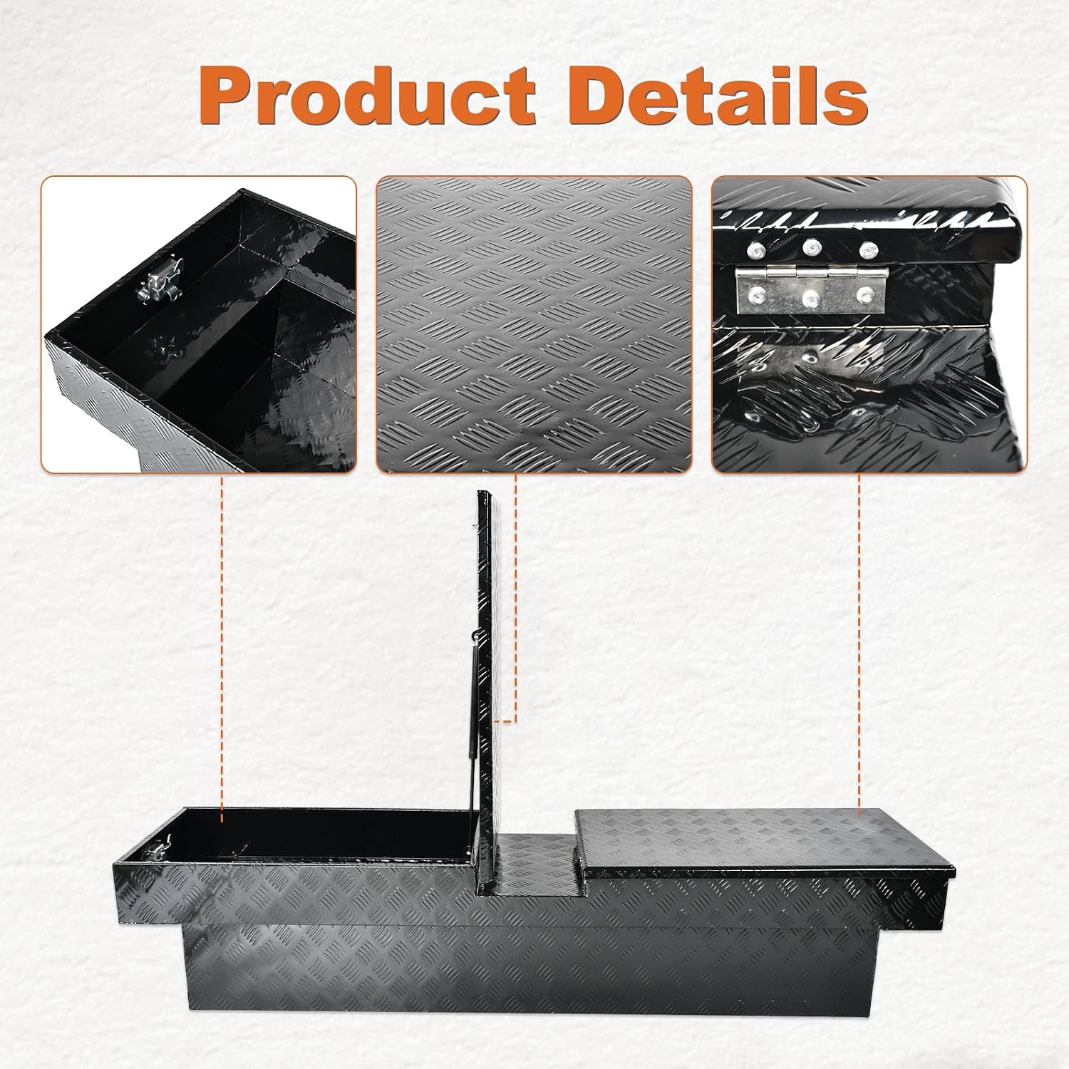 SSN 72 Inch Black Heavy-Wall Gull Wing Aluminum Truck Tool Box with 2 Locks,RigidCore Lids Pickup Truck Bed Tool Box for Storage and Organization