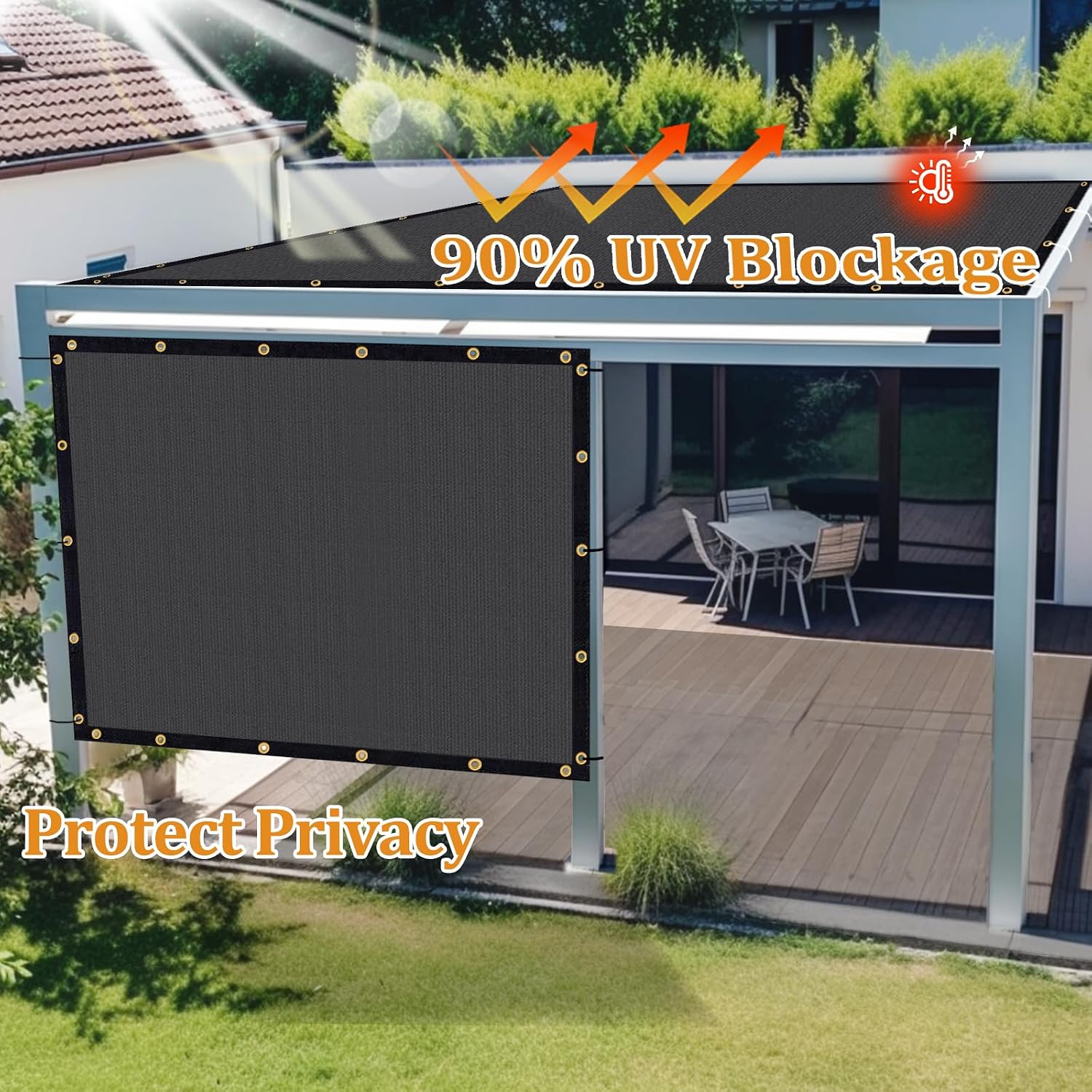 Shade&Beyond Customized Size 12' X 20' Shade Cloth with Grommets, 90% UV Protection Pergola Shade Cover Mesh Tarp Sun Screens for Patio GN07, Dark Gray