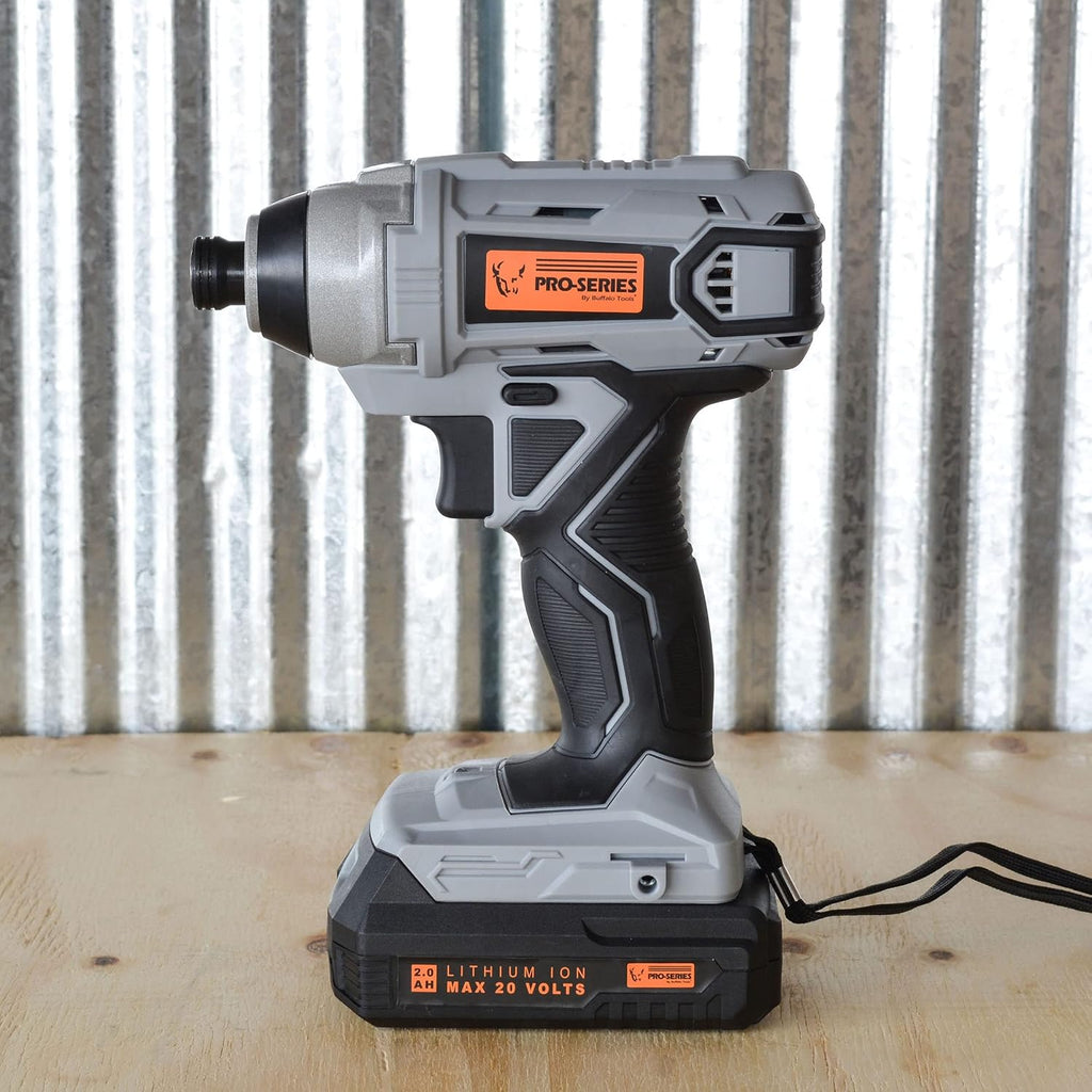 Buffalo Tools LIDDFKIT20: 5 Piece Combo Kit With Fan - 3/8 Inch Drill And 1/4 Inch Impact Driver Set With 20V Lithium Ion Rechargeable Battery And Charger And 3-Speed Cordless Fan