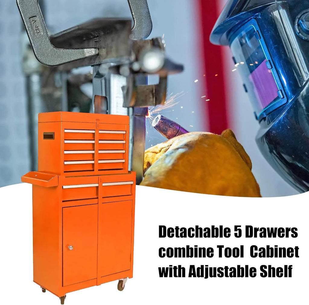5-Drawer High Capacity Rolling Tool Chest with Wheels,Tool Box Combo Tool Storage Removable,Toolbox for Workshop and Mechanics Garage, Tool Storage Cabinet with Lockable Drawers（Orange）