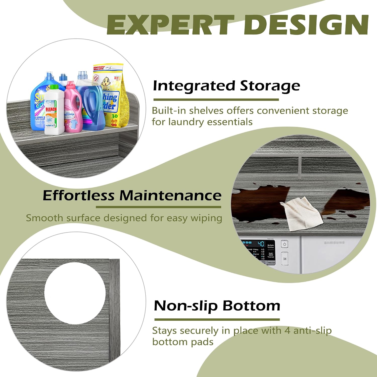 Royxen Laundry Countertop with Storage Universal Fit, Washer and Dryer Countertop with Shelf, Laundry Room Storage, 2-Tier Shelf (Eucalyptus)