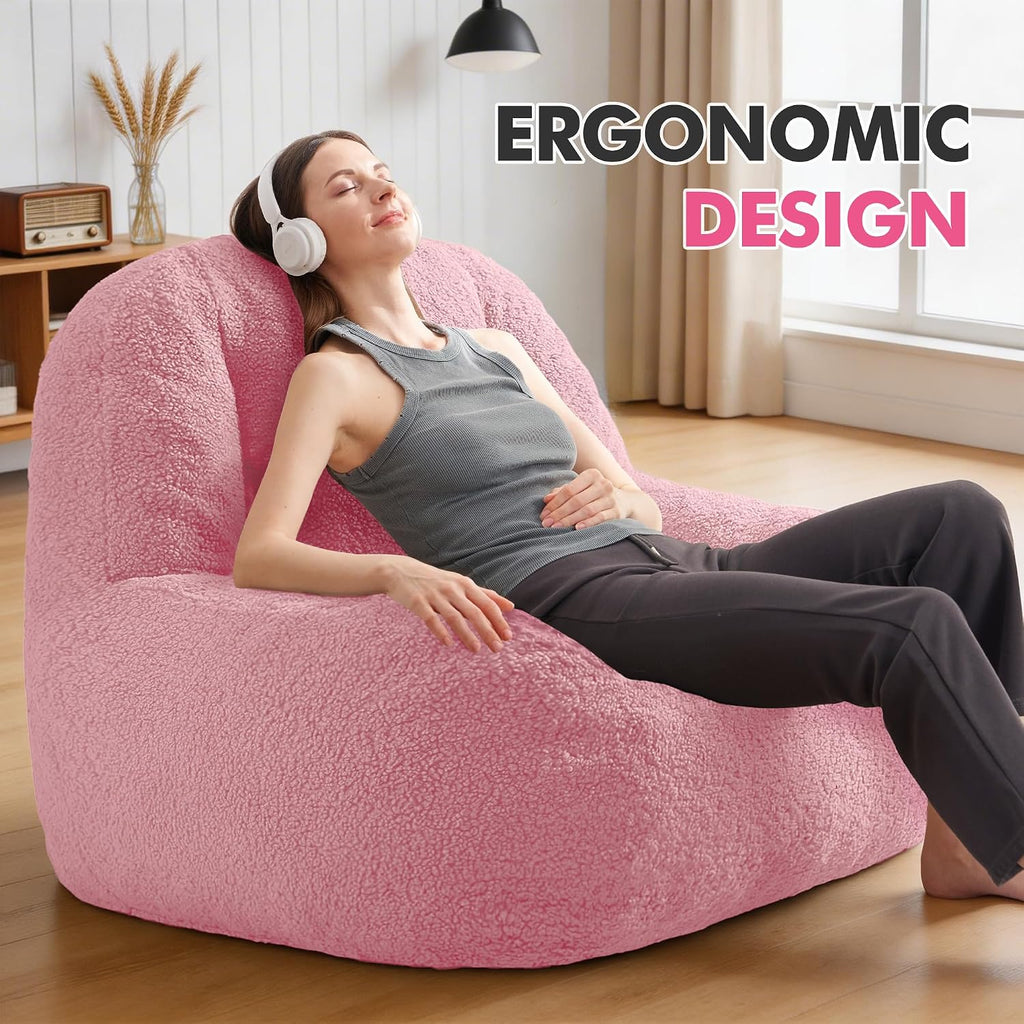 Homguava Bean Bag Chairs for Adults,Giant Beanbag Couch Adult Bean Bag Chair with Filler Included,Modern Lazy Sofa Comfy Chair for Living Room(Soft Pink)