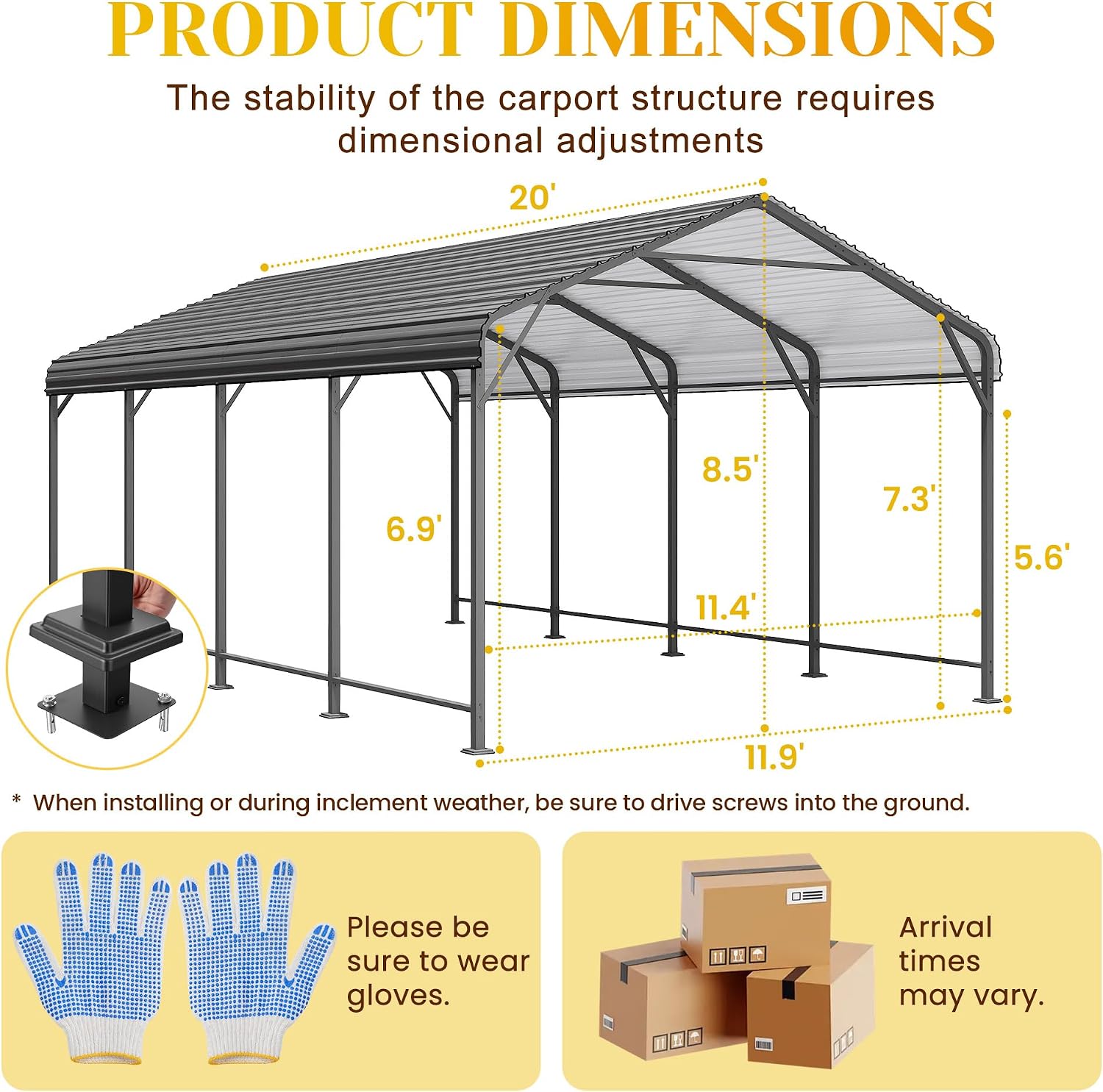 12x20FT Metal Carport, Heavy Duty Carport Canopy with Reinforced Frame and Base for All-Weather, Outdoor Garage Car Port for Pickup Trucks, Boats, Tractors or Party