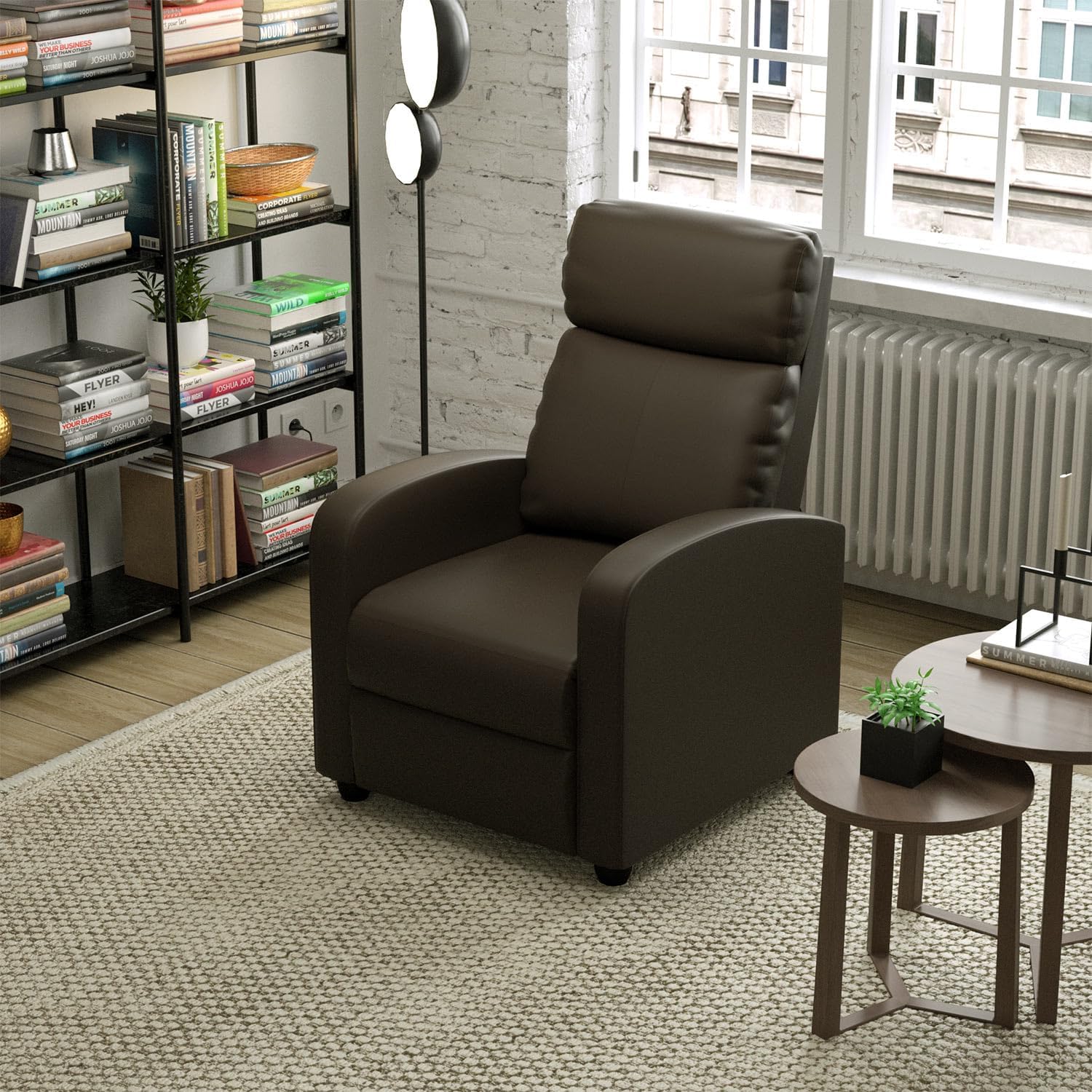 MKDLUFEI Massage Recliner Chair, Single Sofa Chair with Remote Control, Adult Chair Recliner, Living Room Recliners with Pu Leather Push Back Backrest, Brown