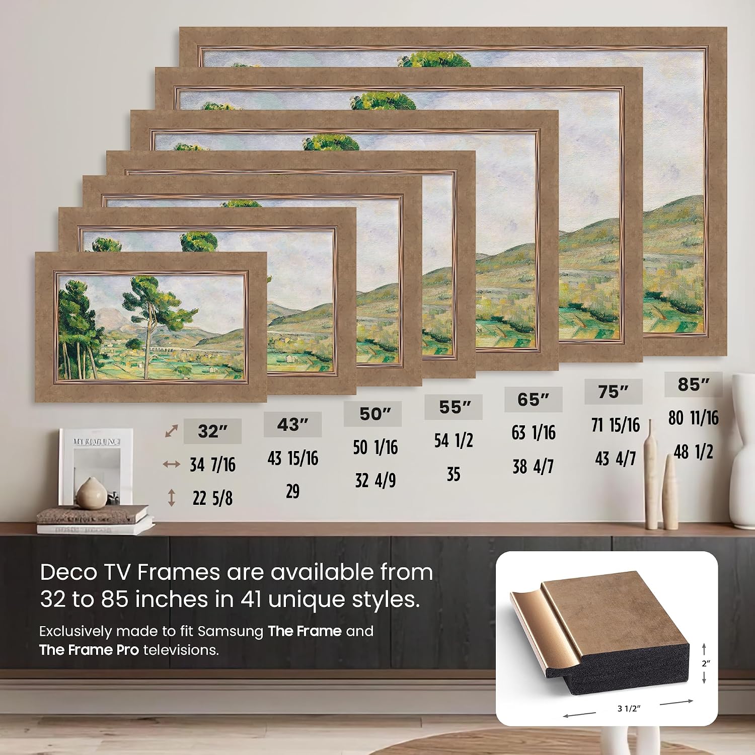 Contemporary Bronze 32' Premiere Deco TV Frame - Compatible ONLY with Samsung The Frame TVs (Fits 2021-2026, LS03A, LS03B, LS03C, LS03D, LS03FA)