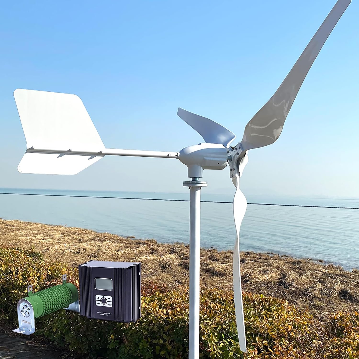 3000W 24V Wind Turbine Generator Kit 3 Blades Wind Power Generator Windmill for Hybrid Solar Wind System with LCD MPPT Charge Controller