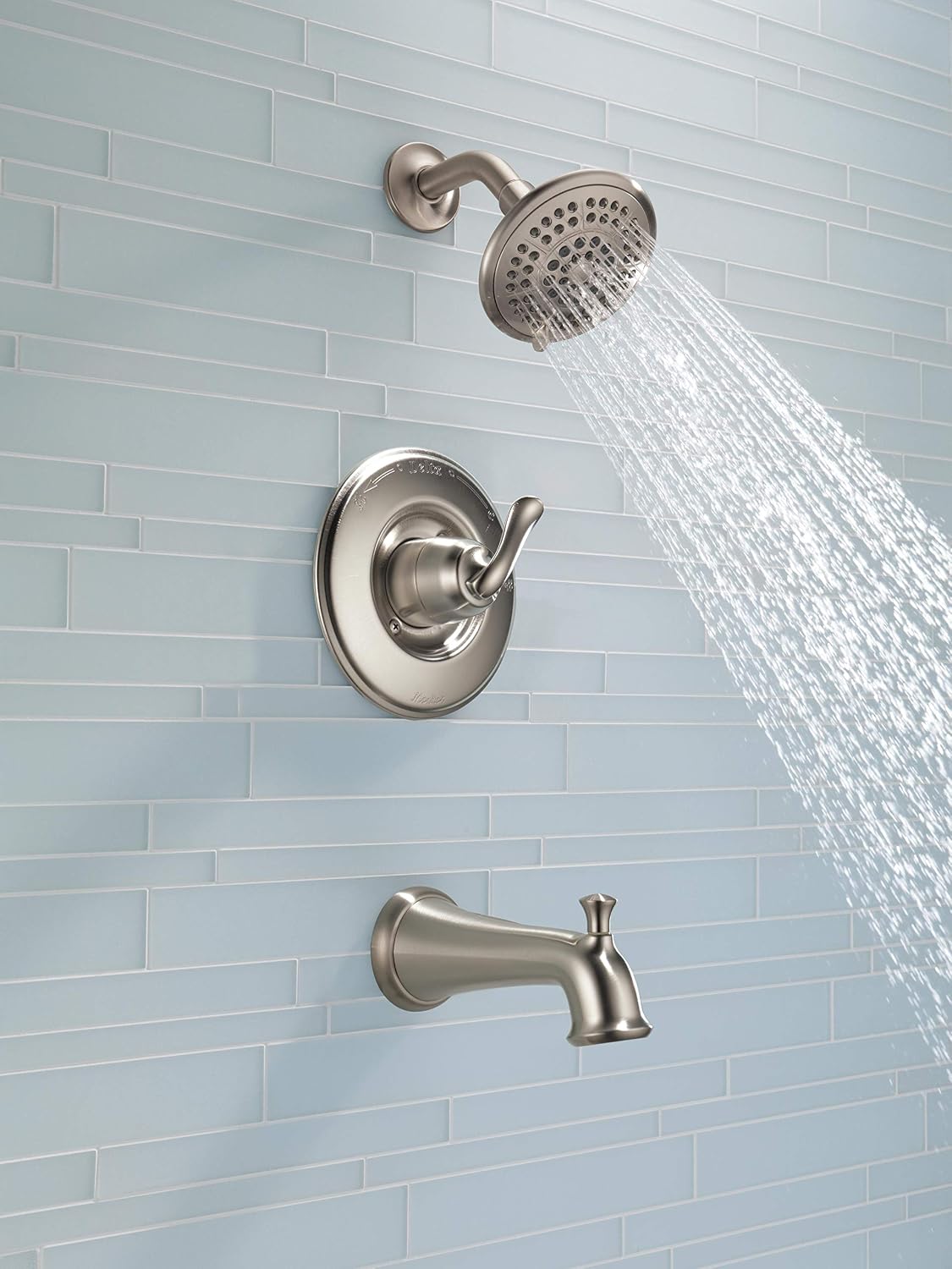 Delta Faucet Linden 14 Series Single-Function Tub and Shower Trim Kit with 5-Spray Touch-Clean Shower Head, Stainless T14494-SS (Valve Not Included)