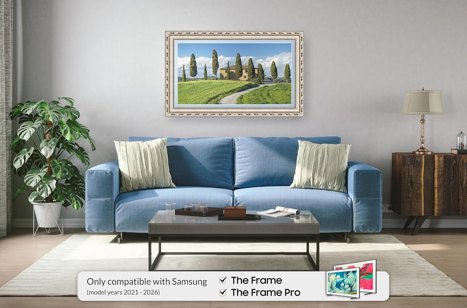 Ornate Silver 65' Premiere Deco TV Frame - Compatible ONLY with Samsung The Frame TV and Pro TVs (Fits 2021-2026, LS03A, LS03B,LS03C,LS03D,LS03FA,LS03FW)