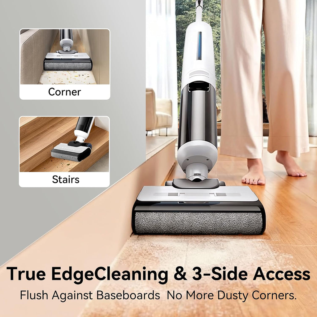 Self-Cleaning Wet Dry Vacuum Mop Combo,Cordless Floor Cleaner for Hardwood/Tile Floors, Small Apartment & Senior, 140°F Hot Drying,18000Pa Suction,180°Edge Access