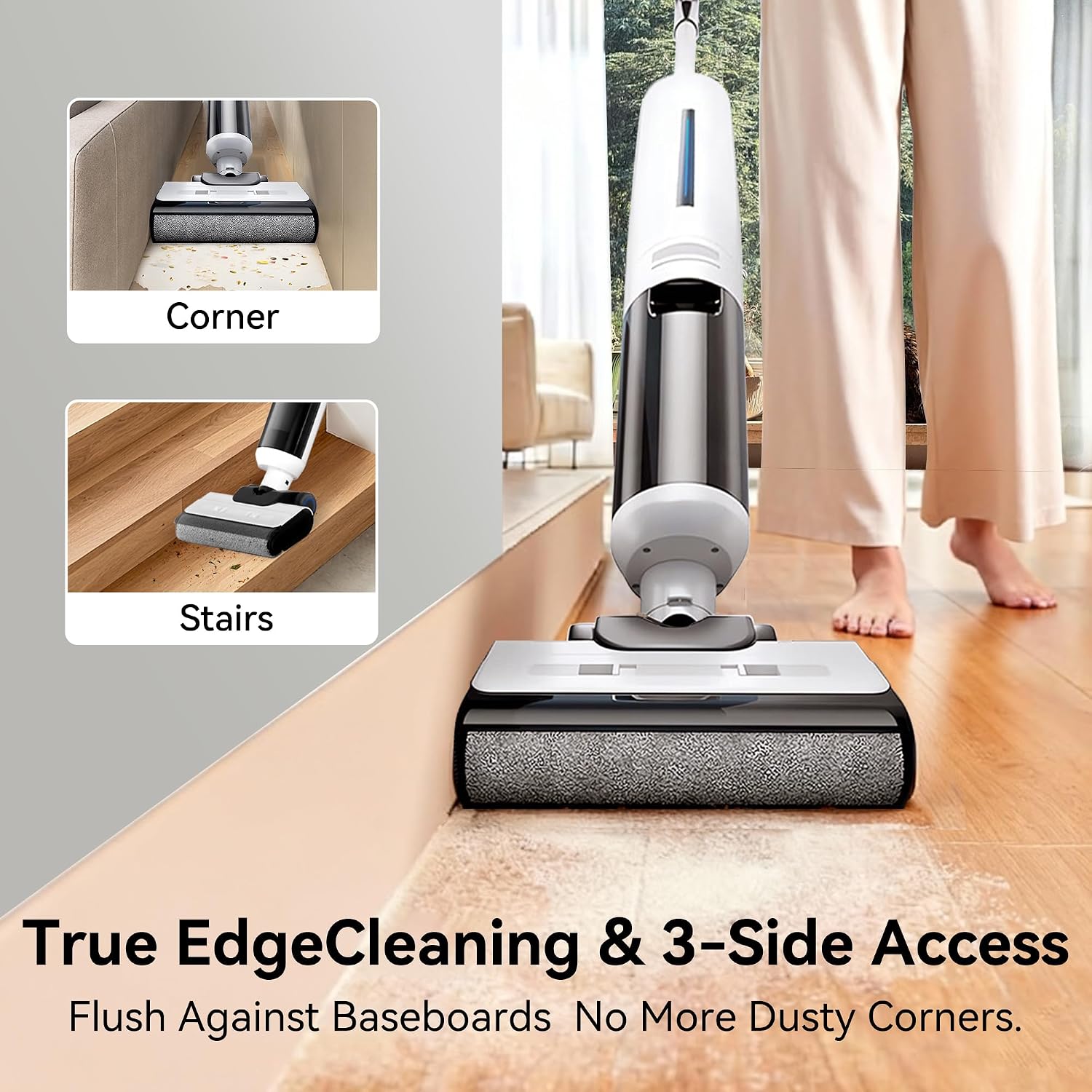 Self-Cleaning Wet Dry Vacuum Mop Combo,Cordless Floor Cleaner for Hardwood/Tile Floors, Small Apartment & Senior, 140°F Hot Drying,18000Pa Suction,180°Edge Access