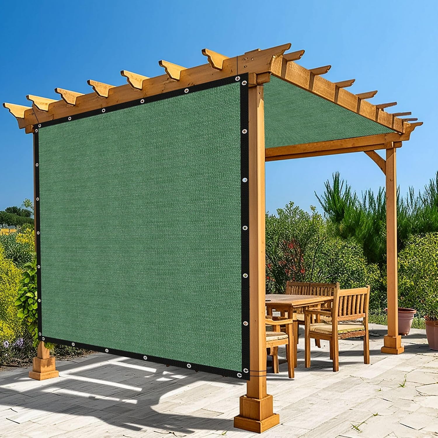 Amagenix 90% Pergola Shade Cover 12' X 20' Green Sun Shade Cloth with Grommets GN02 for Outdoor Garden Patio Porch, Commercial Grade 200 GSM - Cable Zip Ties Included (We Customized)