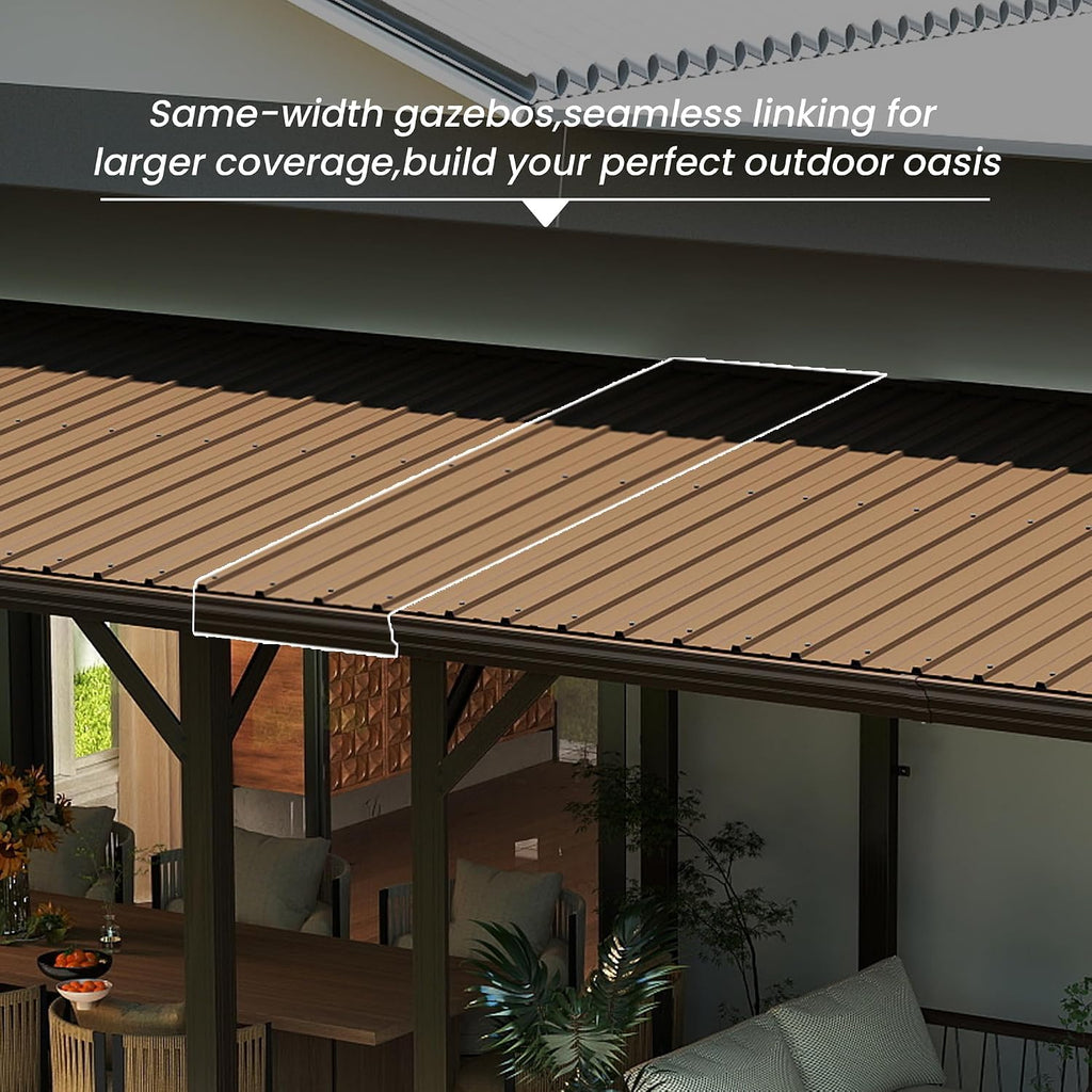 Wall Mount Gazebo Connector Kit for 8ft Width, Pre Drilled Steel Expansion Linker with Easy Bolt On Assembly, Weatherproof for 8x8 and 8x10 Lean to Gazebos,Brown