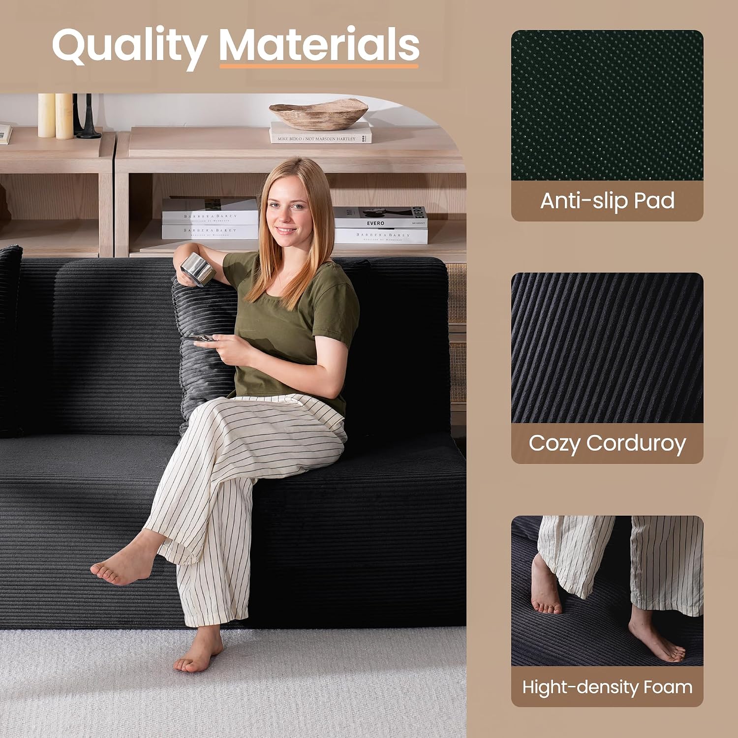 Folding Sofa Bed, Convertible Sleeper Chair with Pillows, High Support Memory Foam & Soft Corduroy Fbric, Comfy Couch Bed, Floor Loveseat Couch for Living Room, Apartment, Guest Room,Black