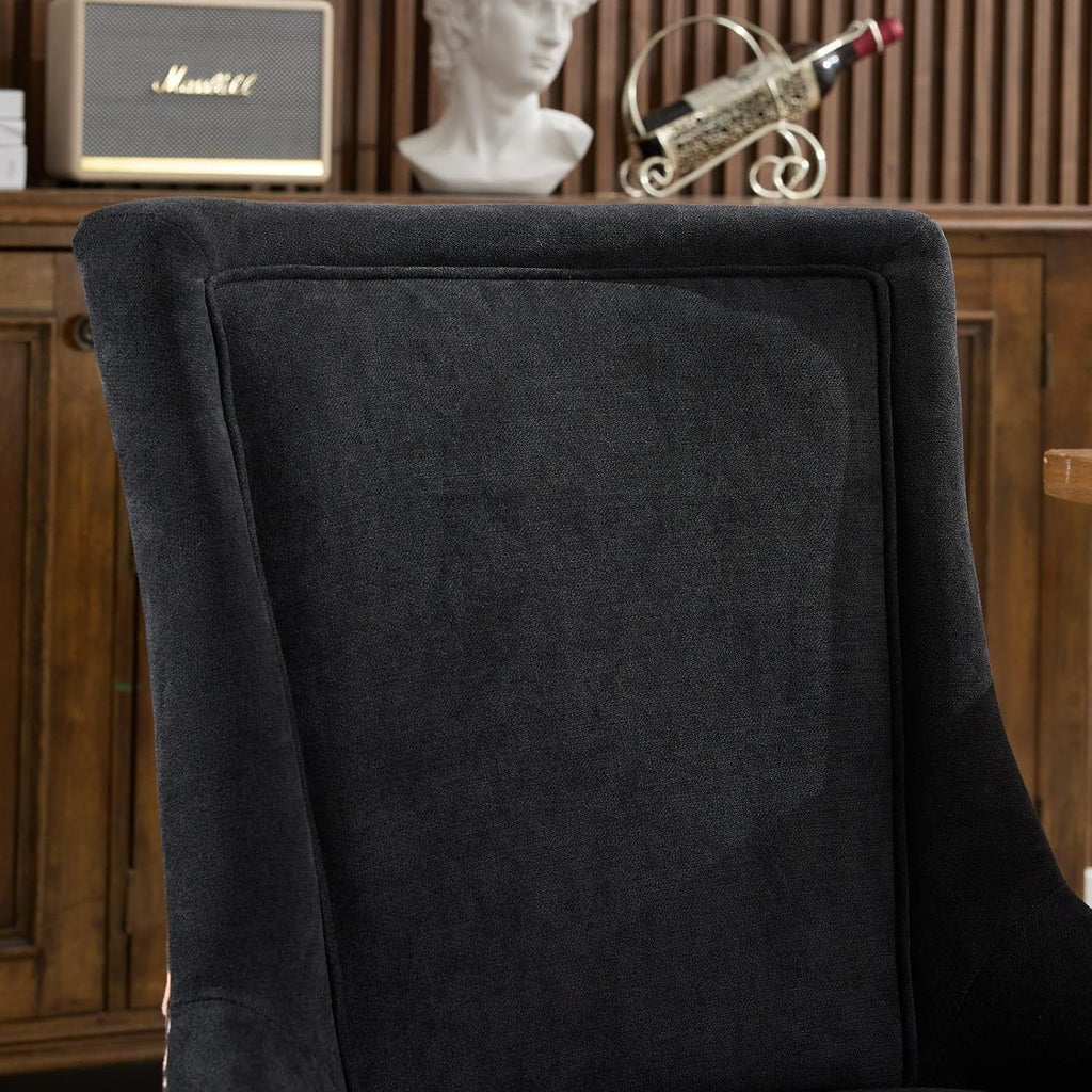 Ball & Cast Mid-century Upholstered Dining Chairs Set of 2, Thickened Fabric Wing Back Kitchen Side-Chairs with Bronze Nail Head & Toned Solid Wood Legs, Two Tone Traditional Chair,Black+Leopard Print