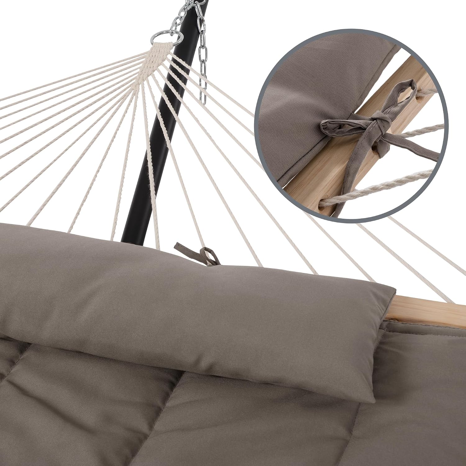 SUNCREAT Hammocks Two Person Hammock with 12ft Stand Included, Max 475lbs Capacity, Heavy Duty Free Standing Hammock, Coffee