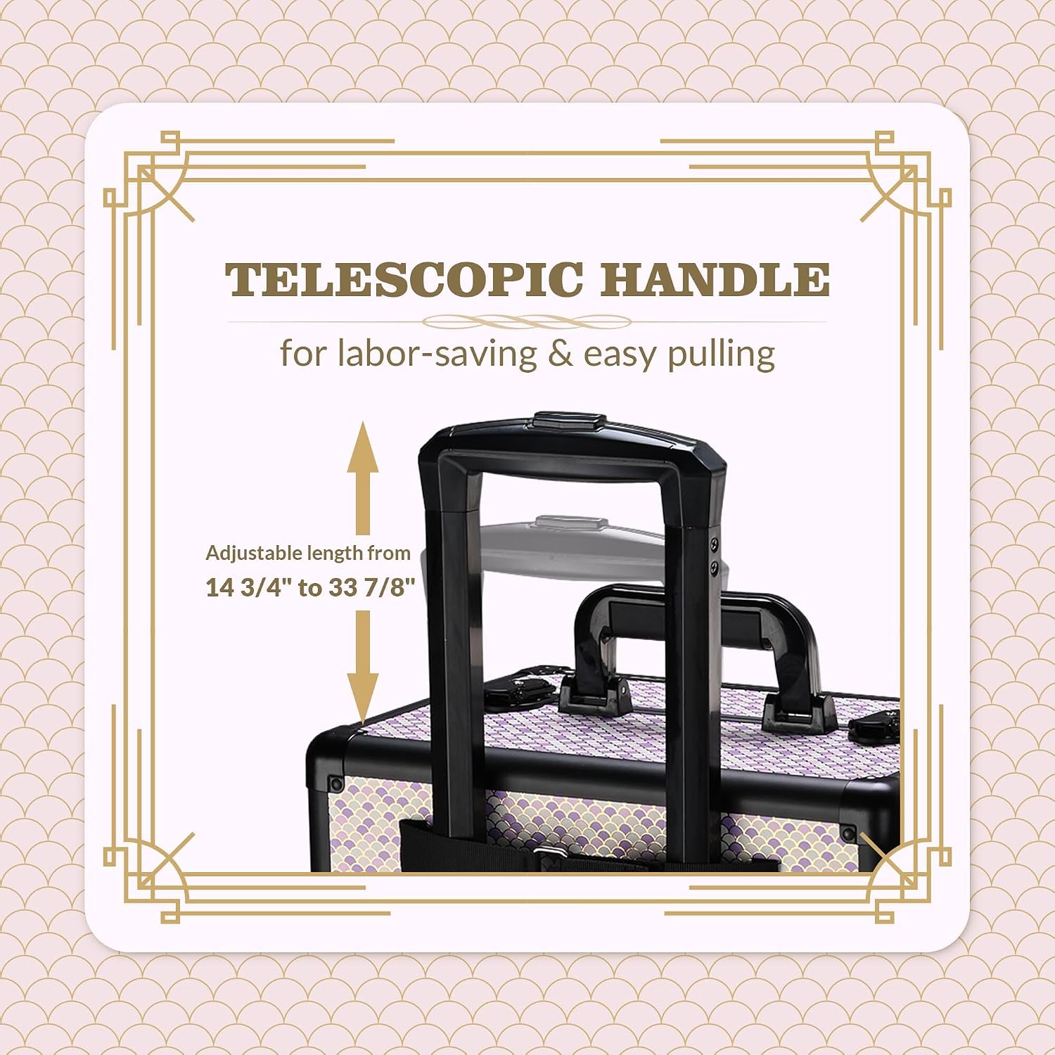 BYOOTIQUE 4in1 Rolling Makeup Case Cosmetology Case on Wheels,Large Capacity Easy Access Cosmetic Organizer Travel Case for Makeup Artist Hairstylist,Art Deco Tyrian